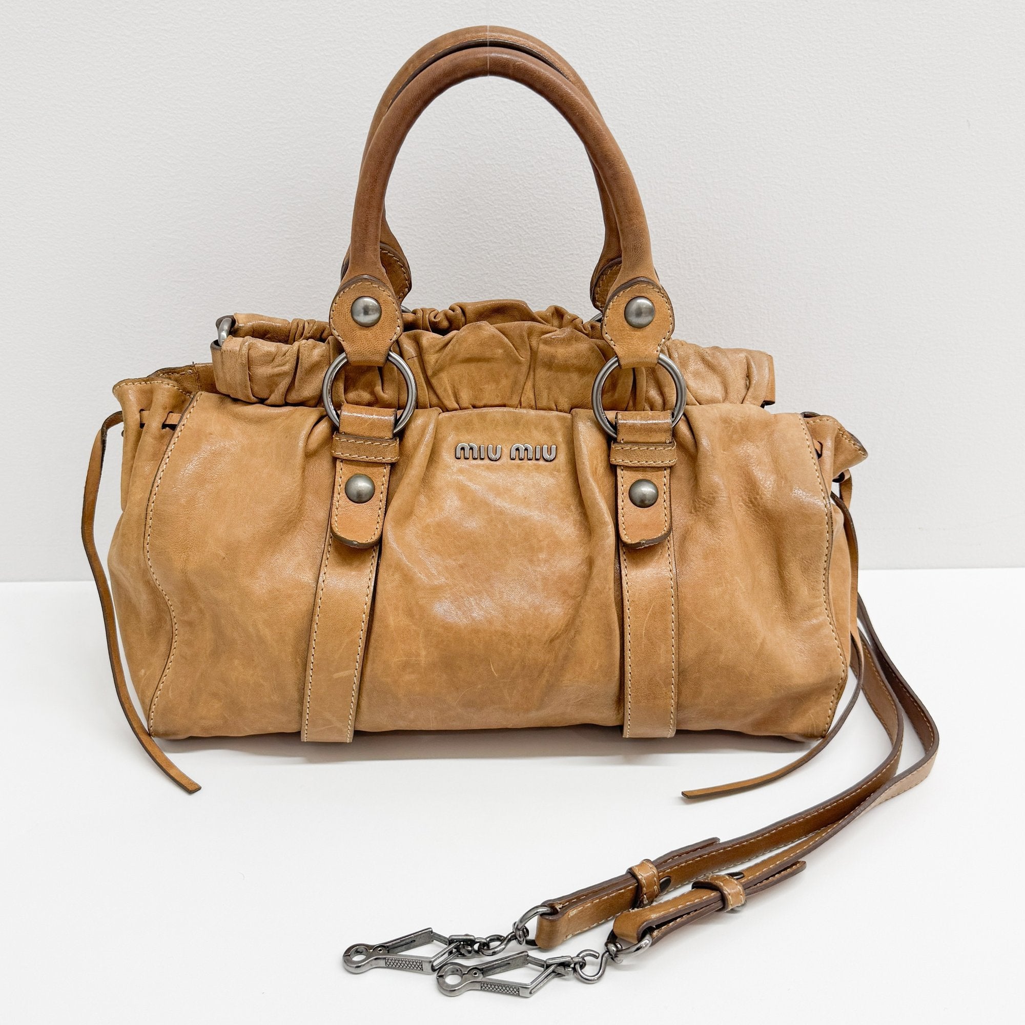Vitello Brown Calfskin Leather Two Way Bag