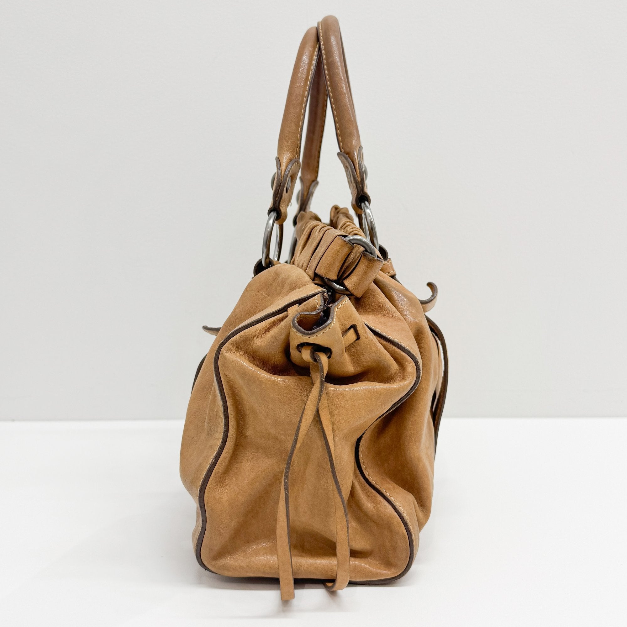 Vitello Brown Calfskin Leather Two Way Bag