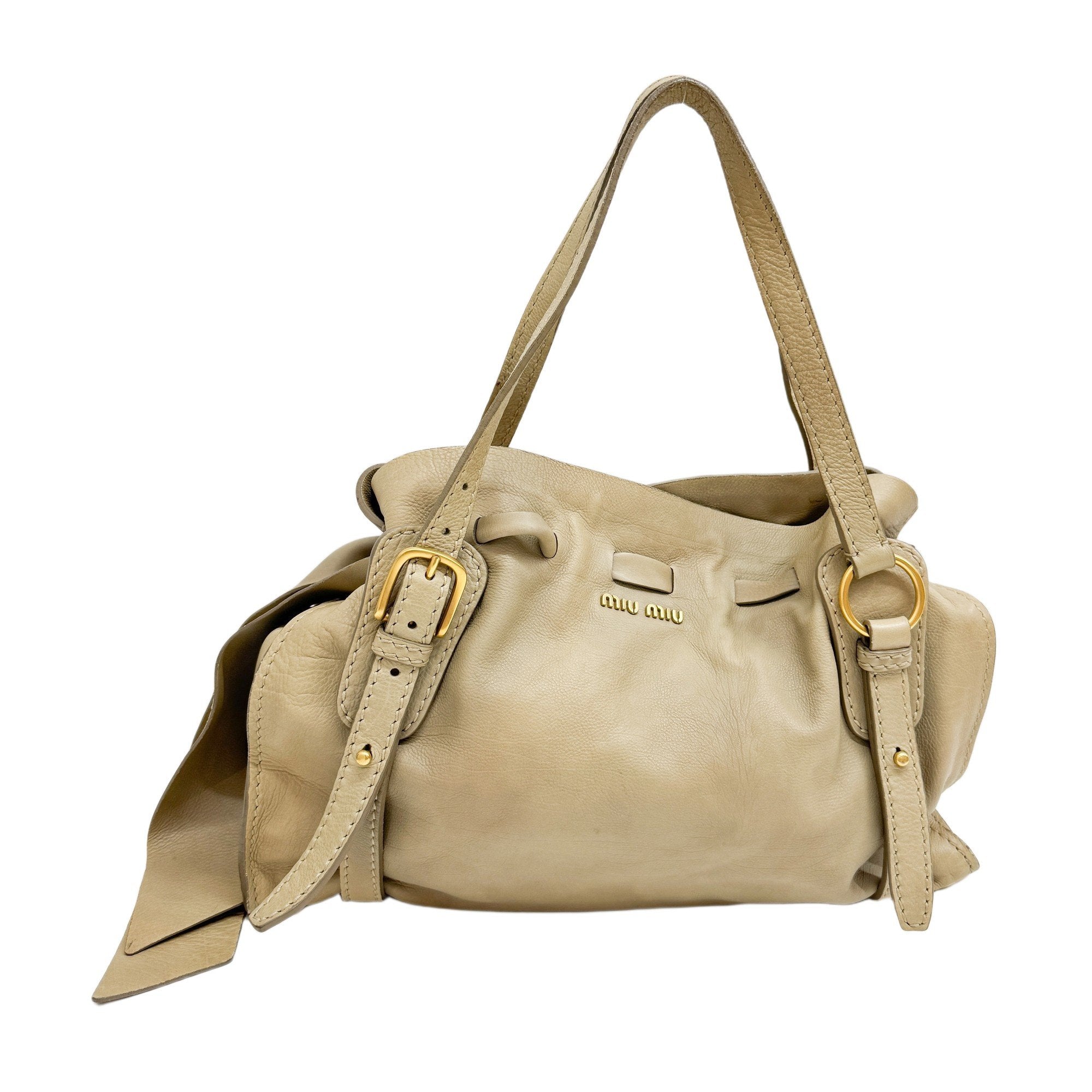 Bow Bag Beige Leather Shoulder Bag