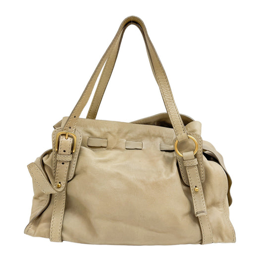 Bow Bag Beige Leather Shoulder Bag