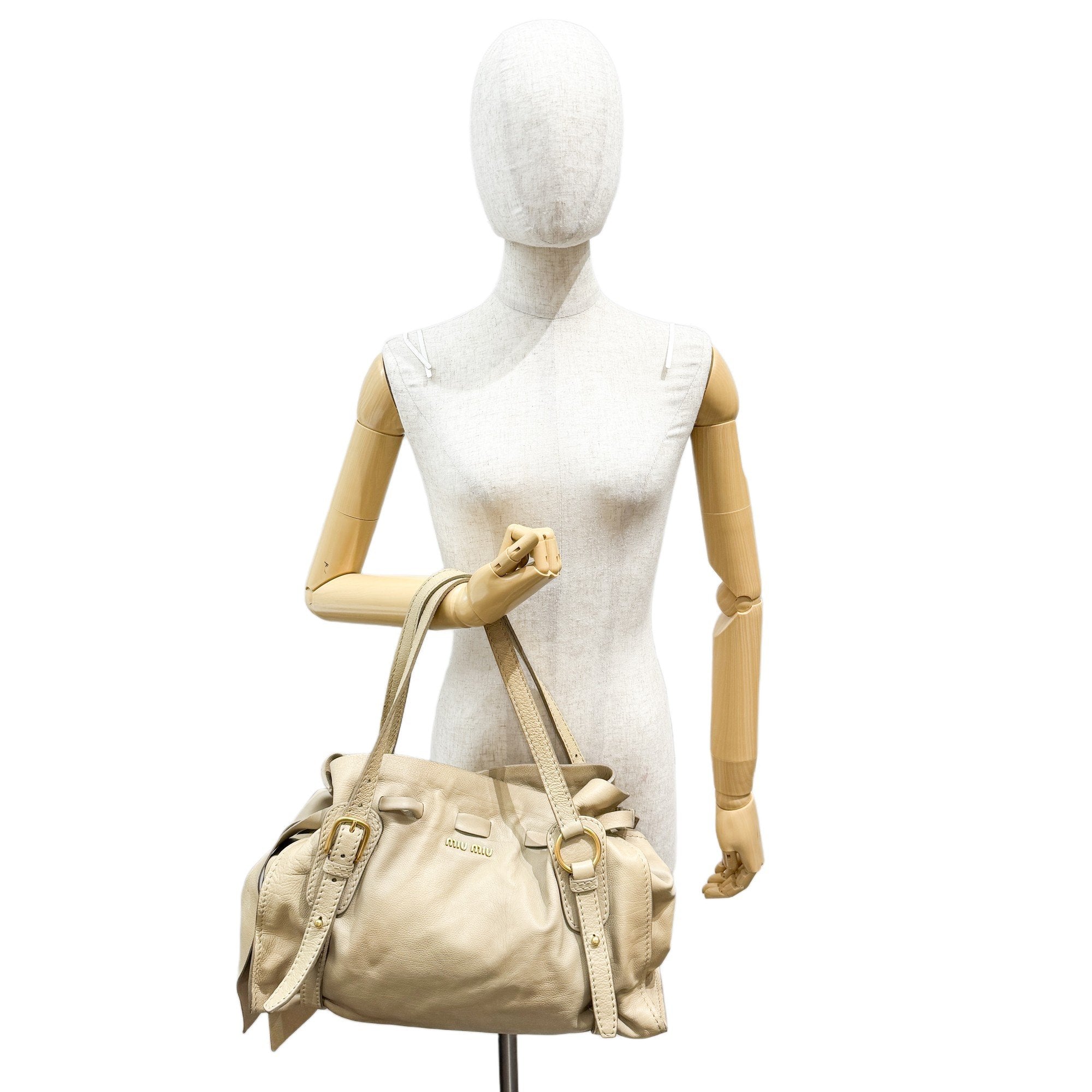 Bow Bag Beige Leather Shoulder Bag