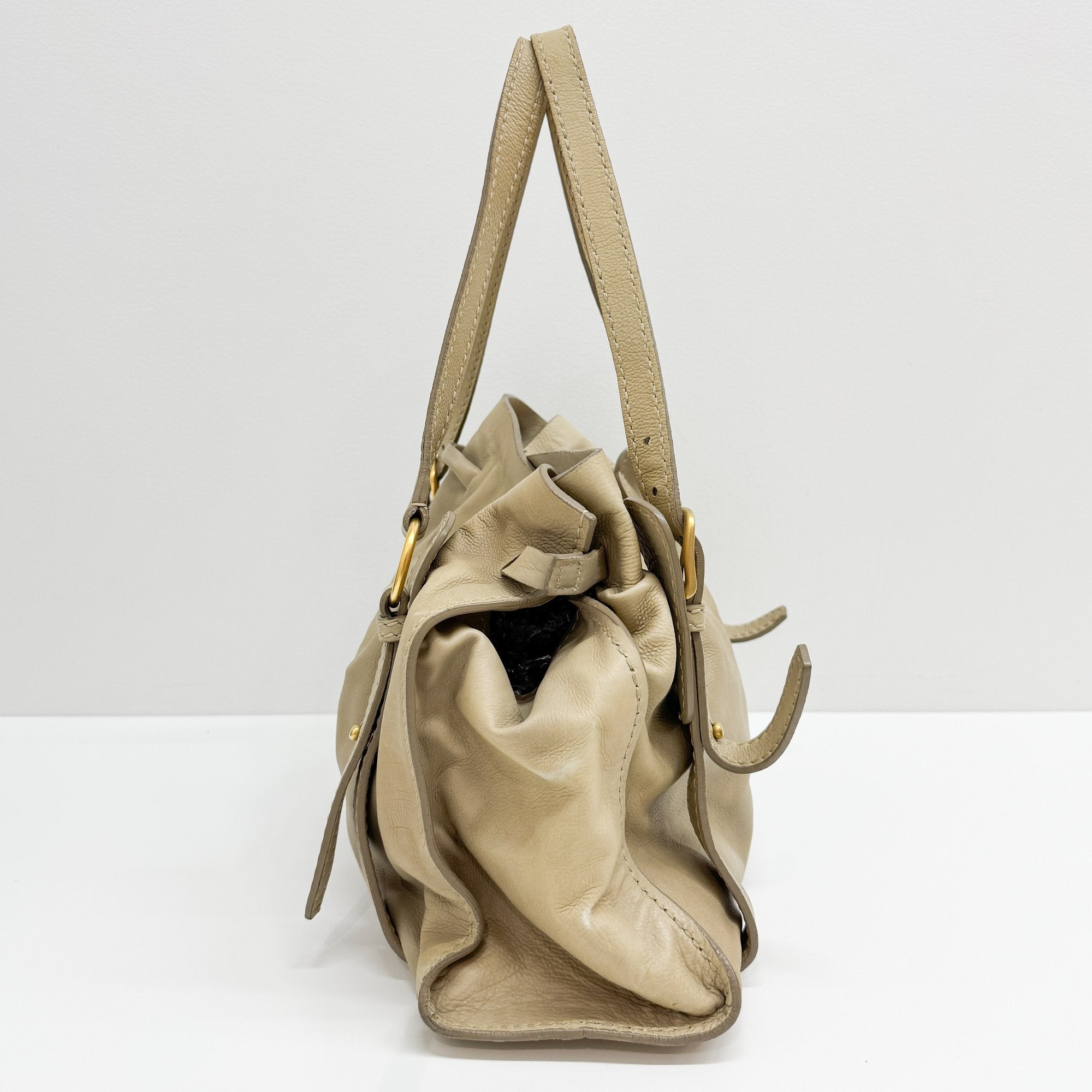 Bow Bag Beige Leather Shoulder Bag