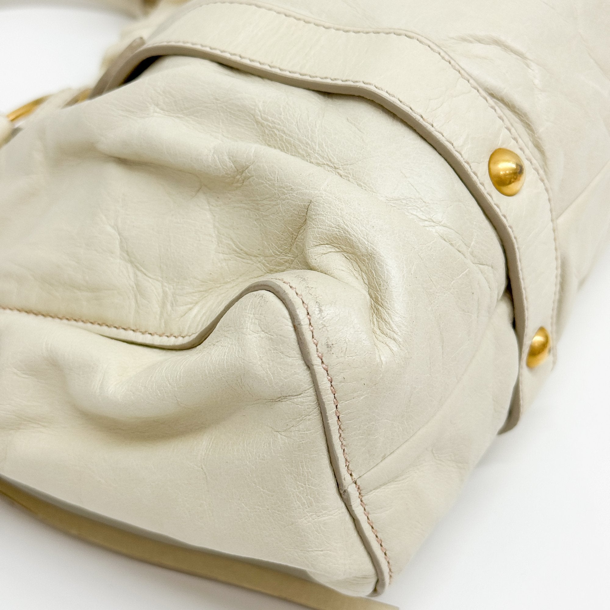 Vitello Eggshell White Calfskin Leather Two Way Bag