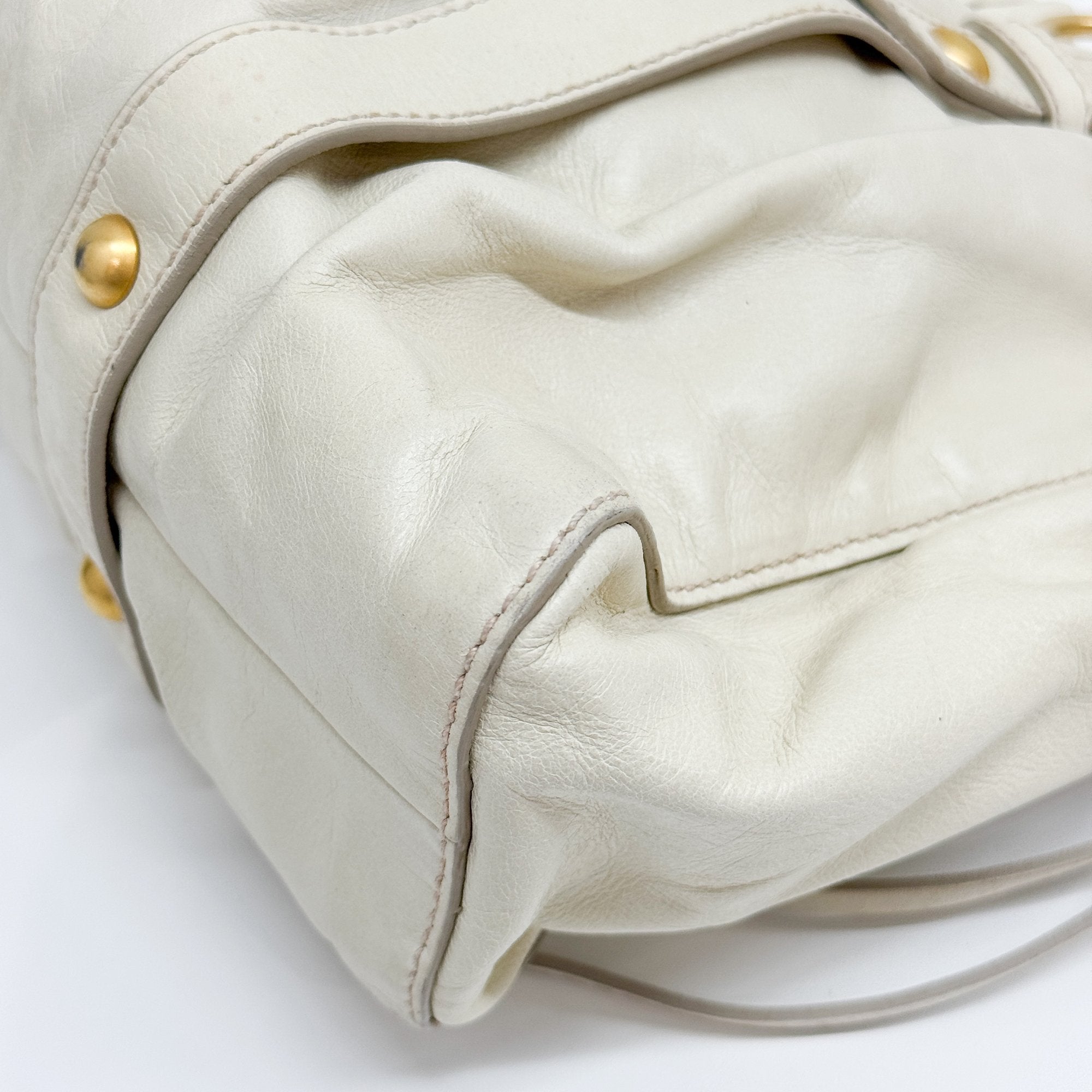 Vitello Eggshell White Calfskin Leather Two Way Bag