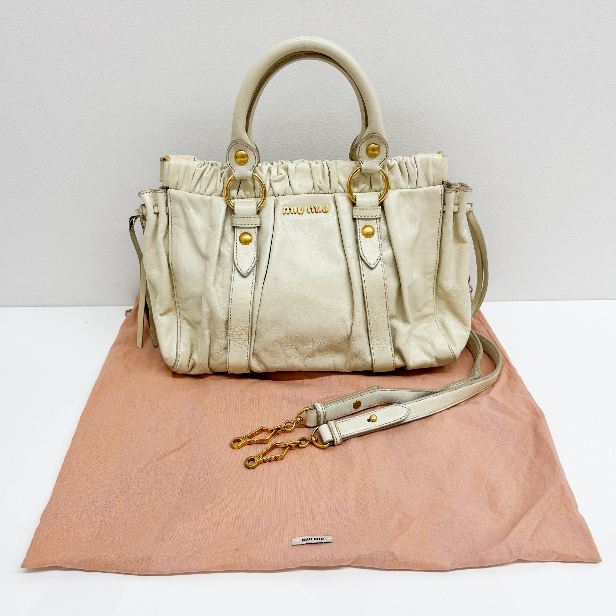 Vitello Eggshell White Calfskin Leather Two Way Bag