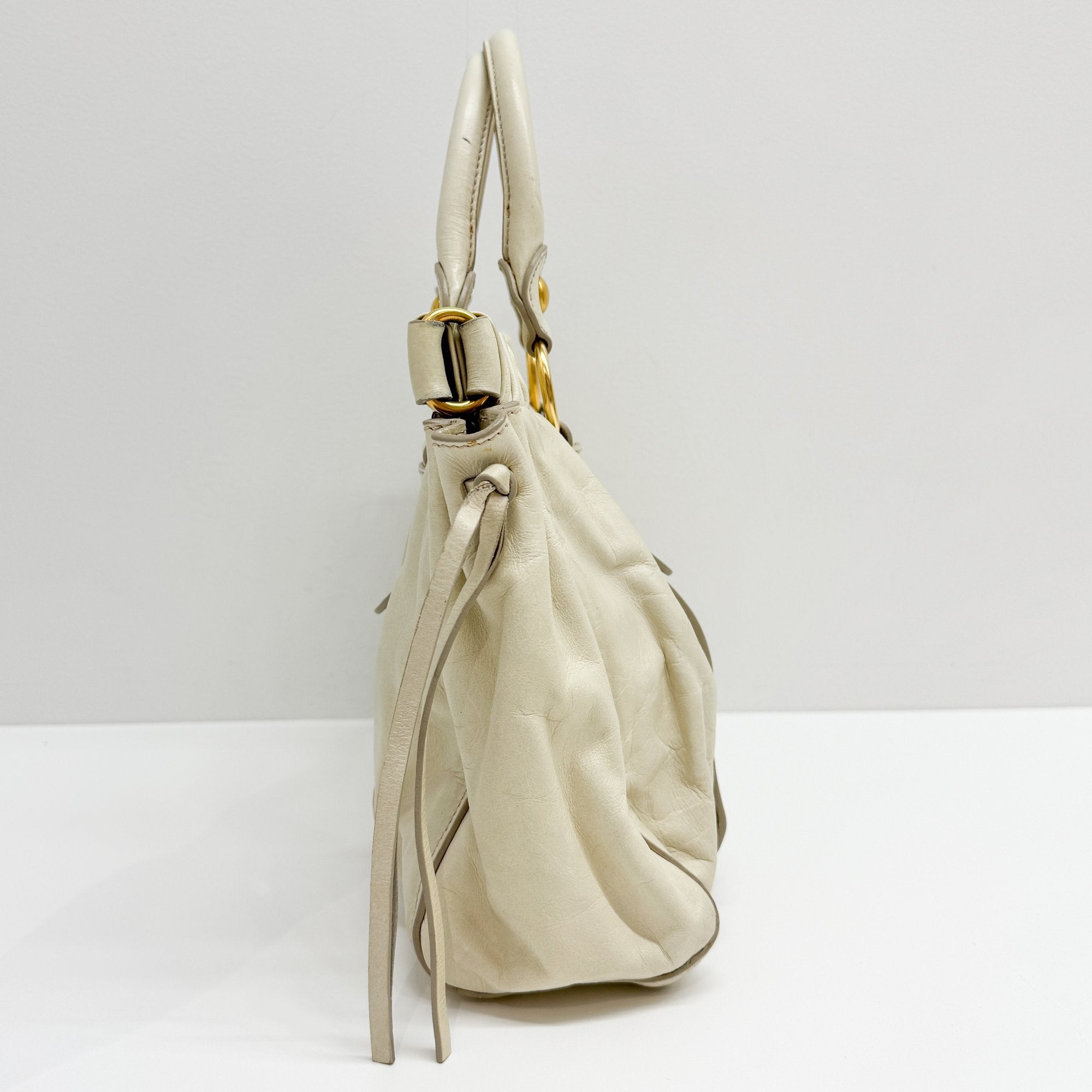 Vitello Eggshell White Calfskin Leather Two Way Bag