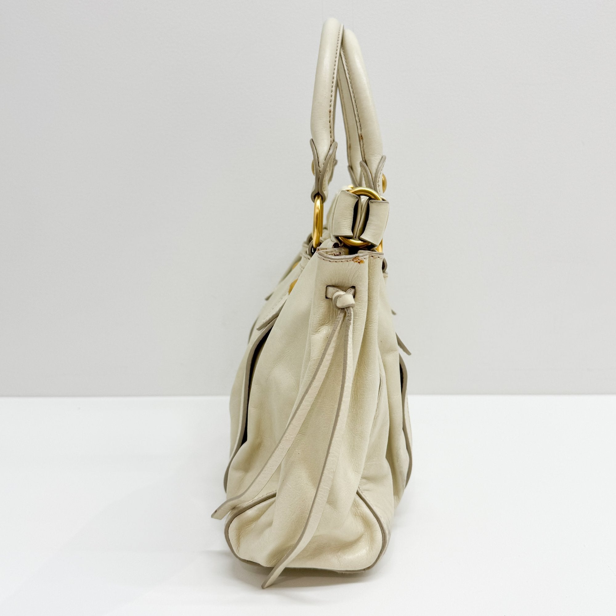 Vitello Eggshell White Calfskin Leather Two Way Bag