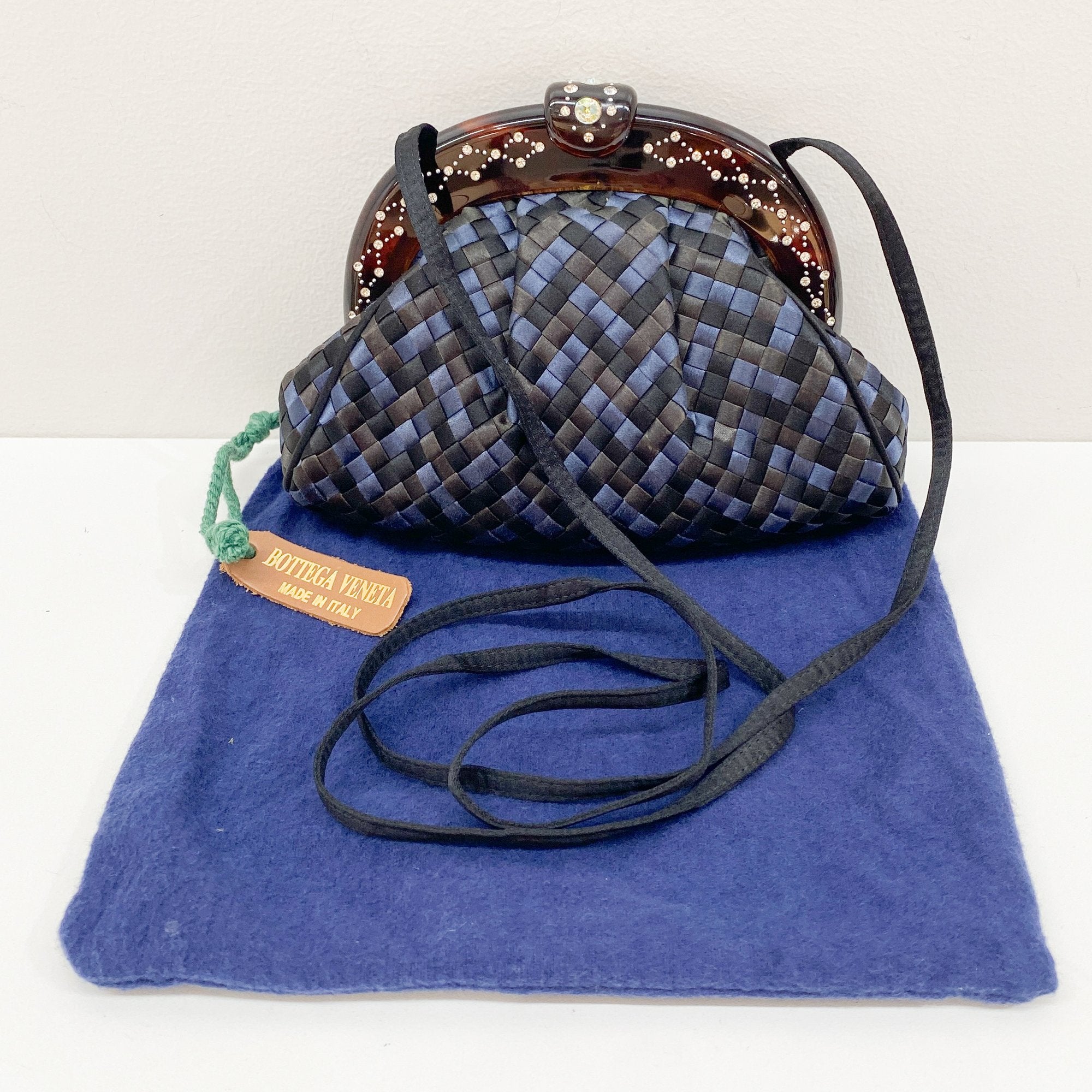 Intrecciato Black & Blue Satin Crossbody Bag