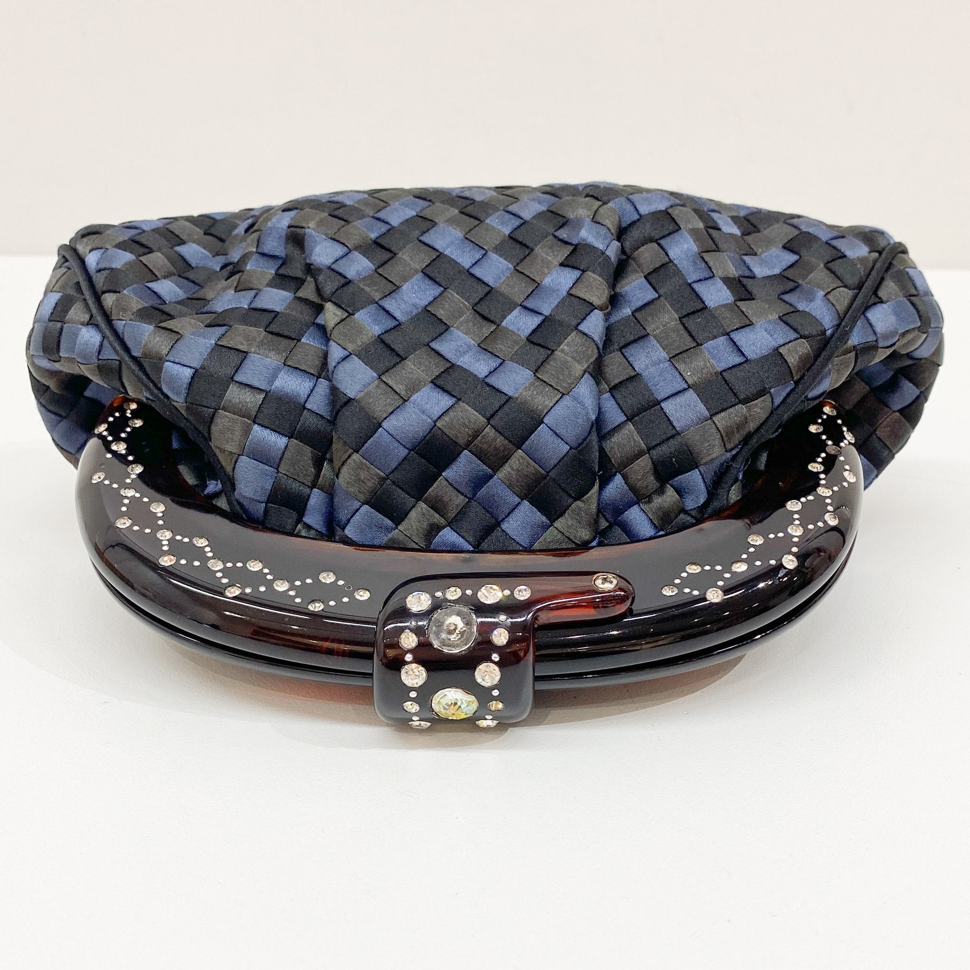 Intrecciato Black & Blue Satin Crossbody Bag