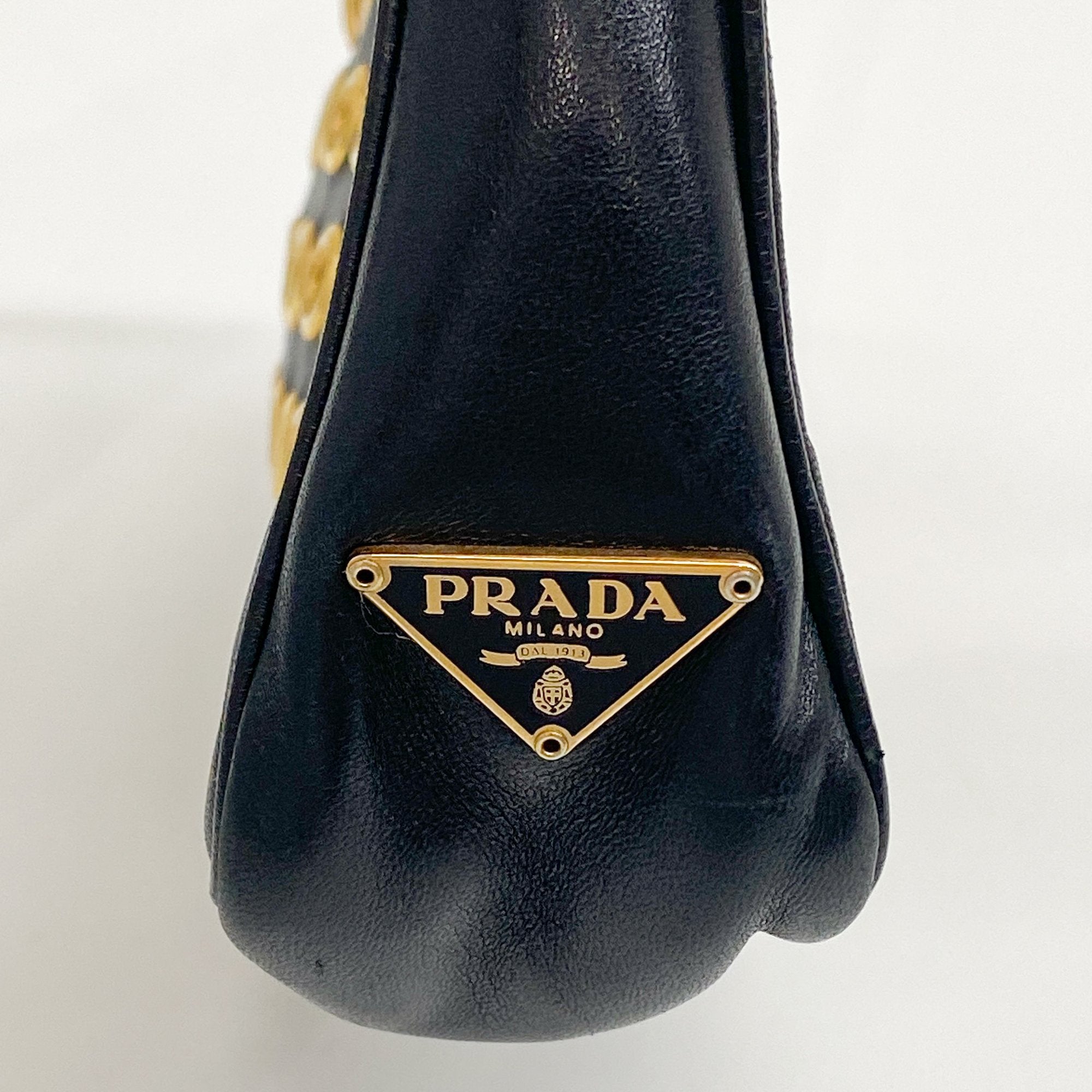 Eyelet Studs Black Leather Shoulder Bag