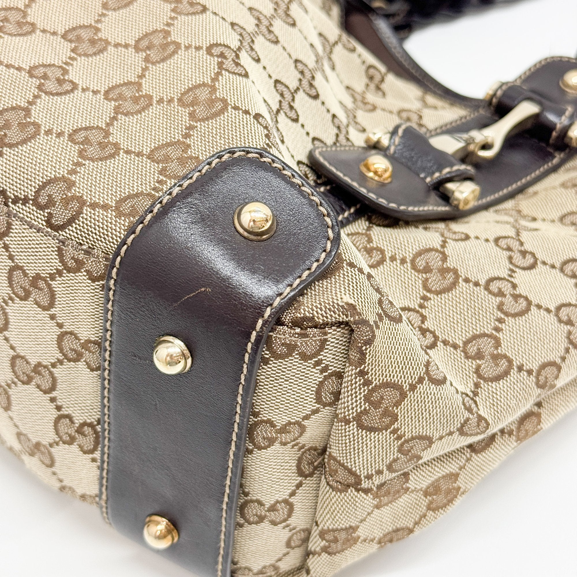 Horsebit GG Brown Canvas Shoulder Bag