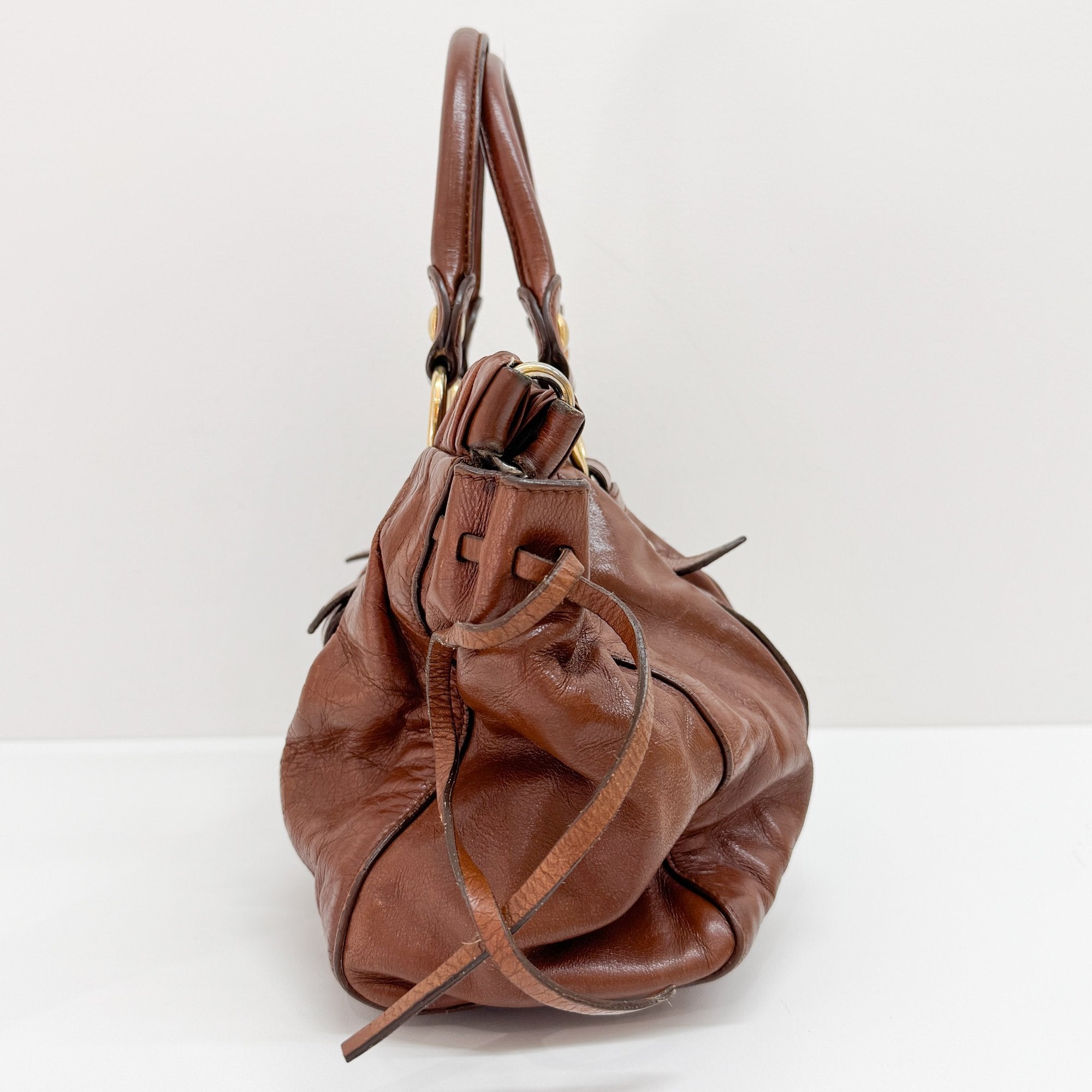 Vitello Brown Calfskin Leather Two Way Bag