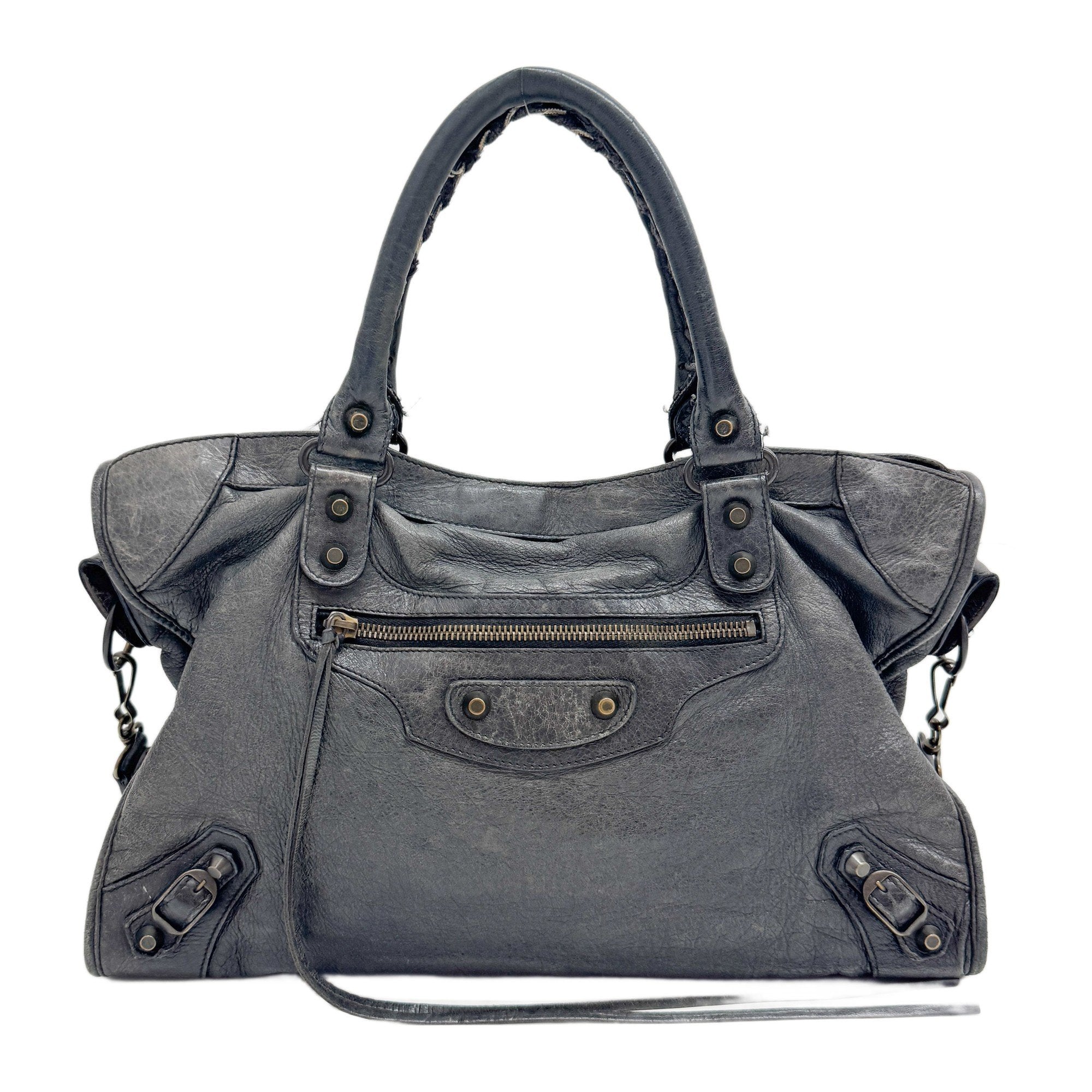 The City Dark Grey Calfskin Leather Two Way Bag