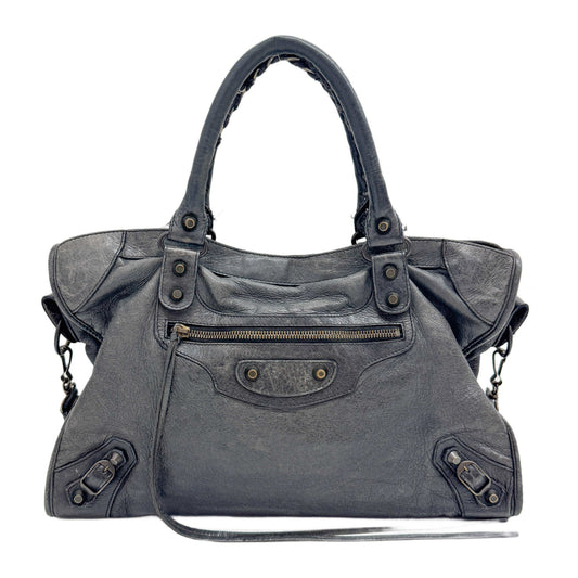 The City Dark Grey Calfskin Leather Two Way Bag