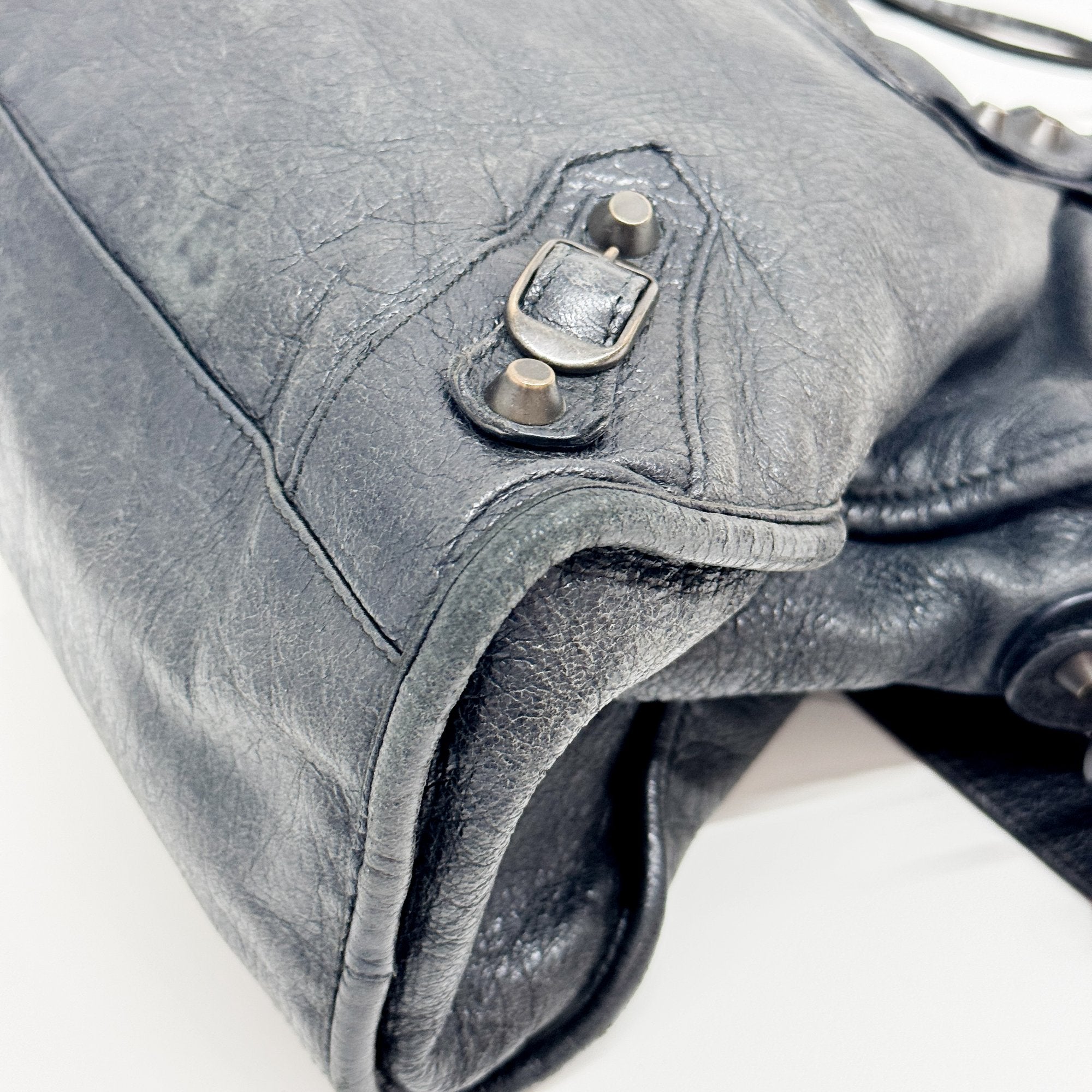 The City Dark Grey Calfskin Leather Two Way Bag