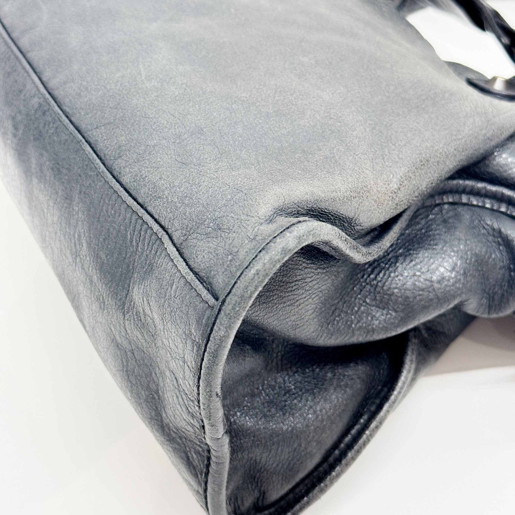 The City Dark Grey Calfskin Leather Two Way Bag