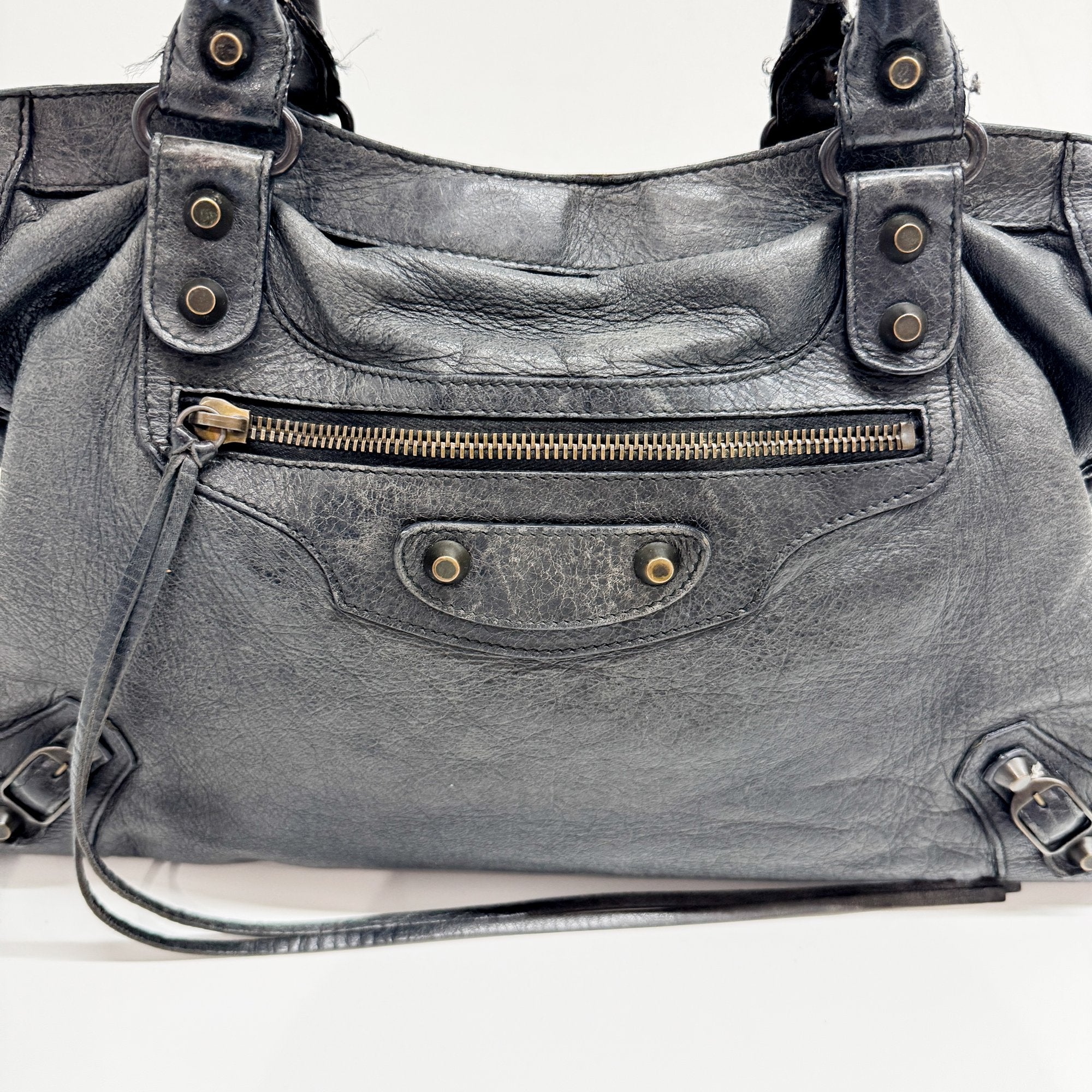 The City Dark Grey Calfskin Leather Two Way Bag