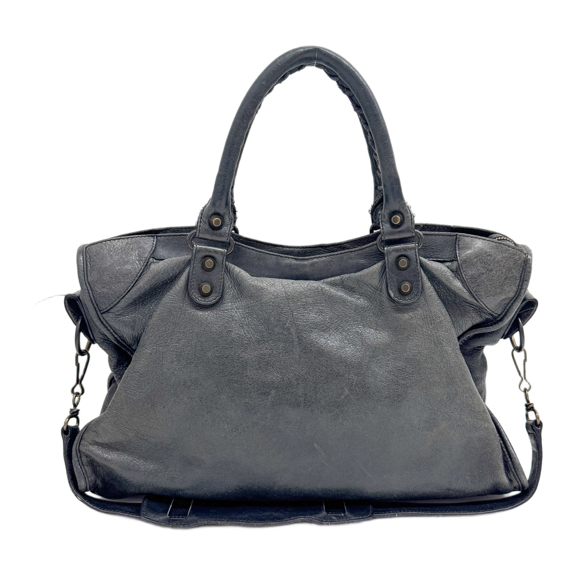 The City Dark Grey Calfskin Leather Two Way Bag