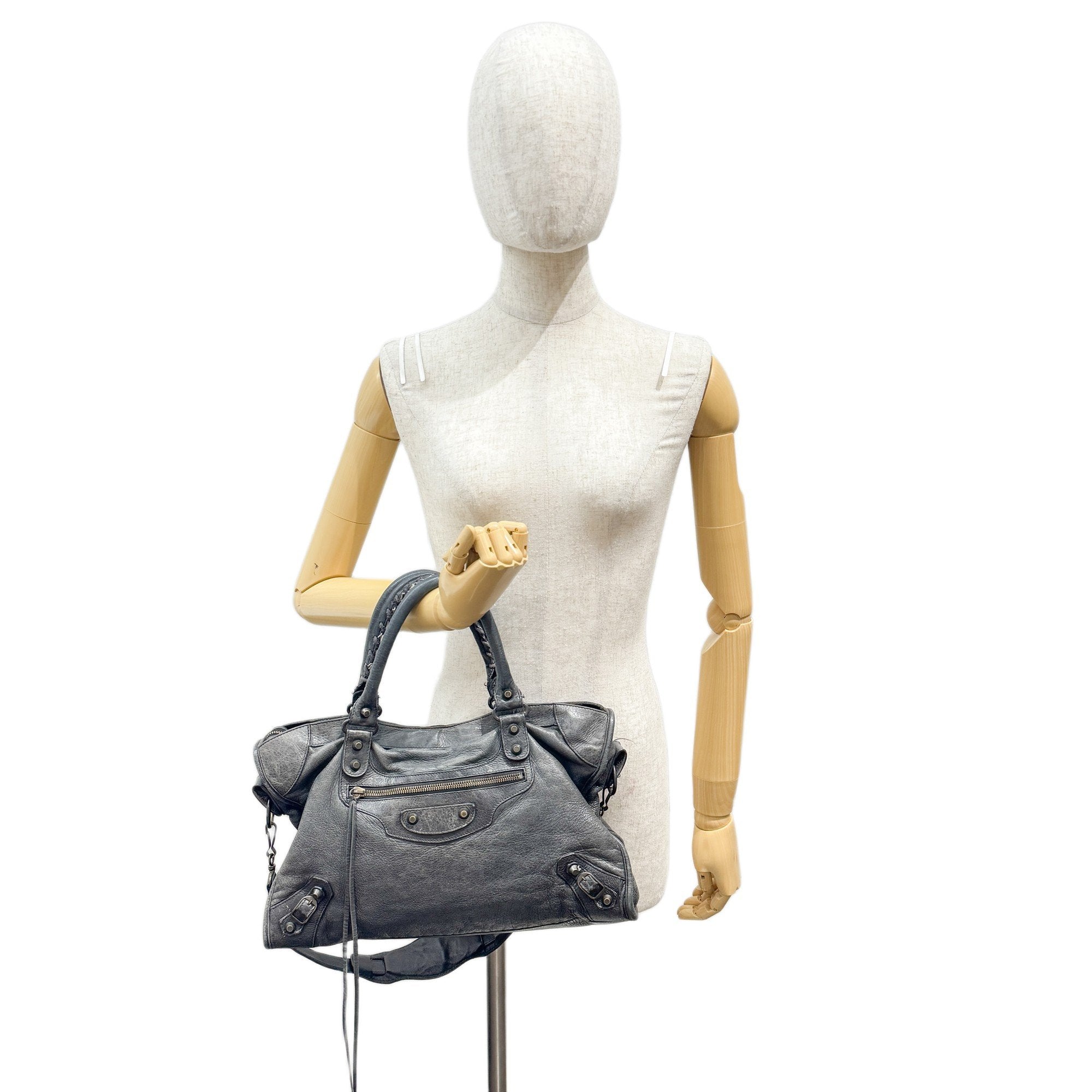 The City Dark Grey Calfskin Leather Two Way Bag