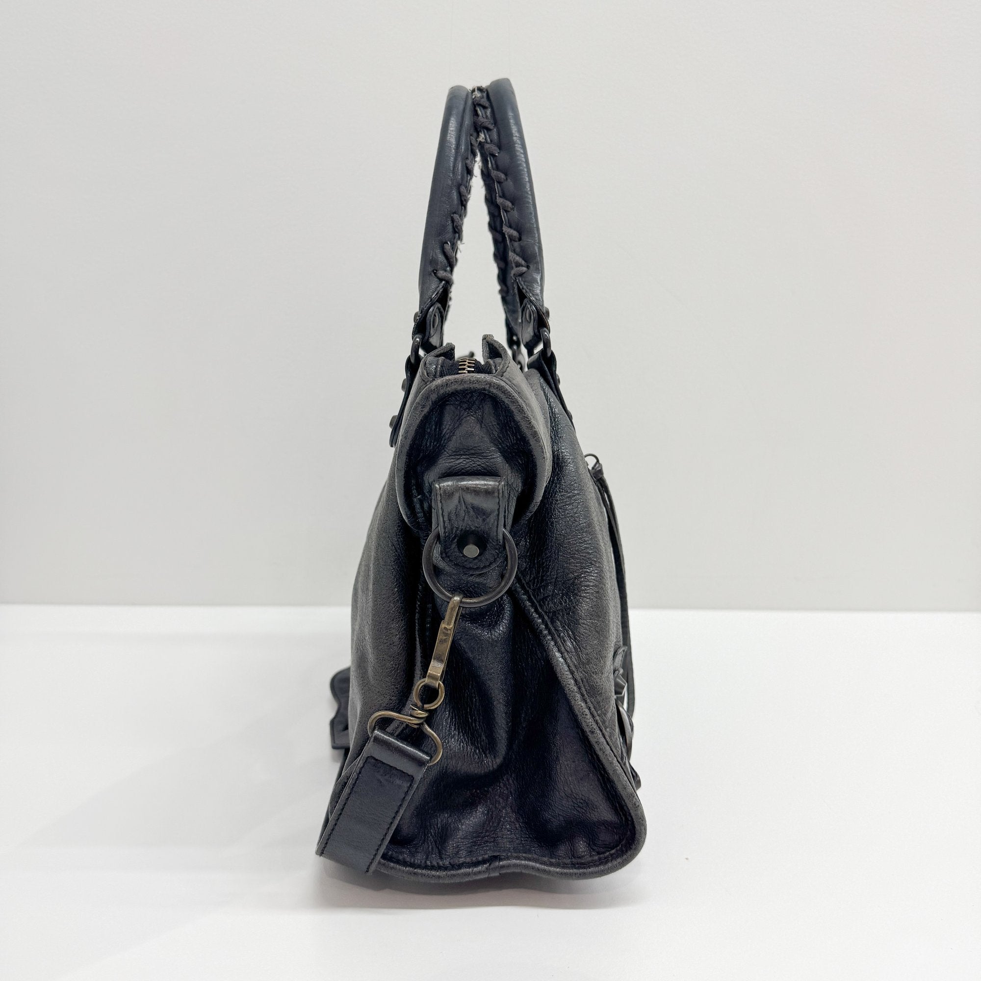 The City Dark Grey Calfskin Leather Two Way Bag