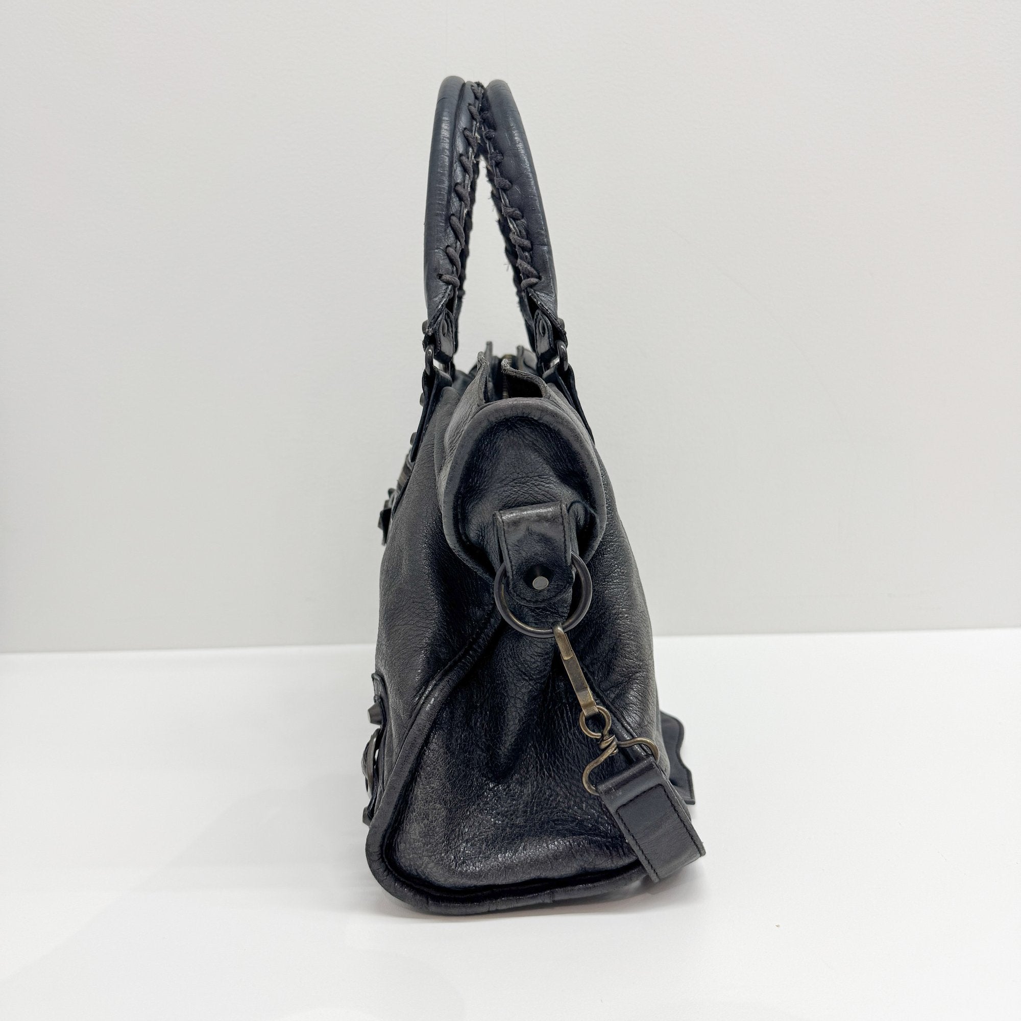 The City Dark Grey Calfskin Leather Two Way Bag