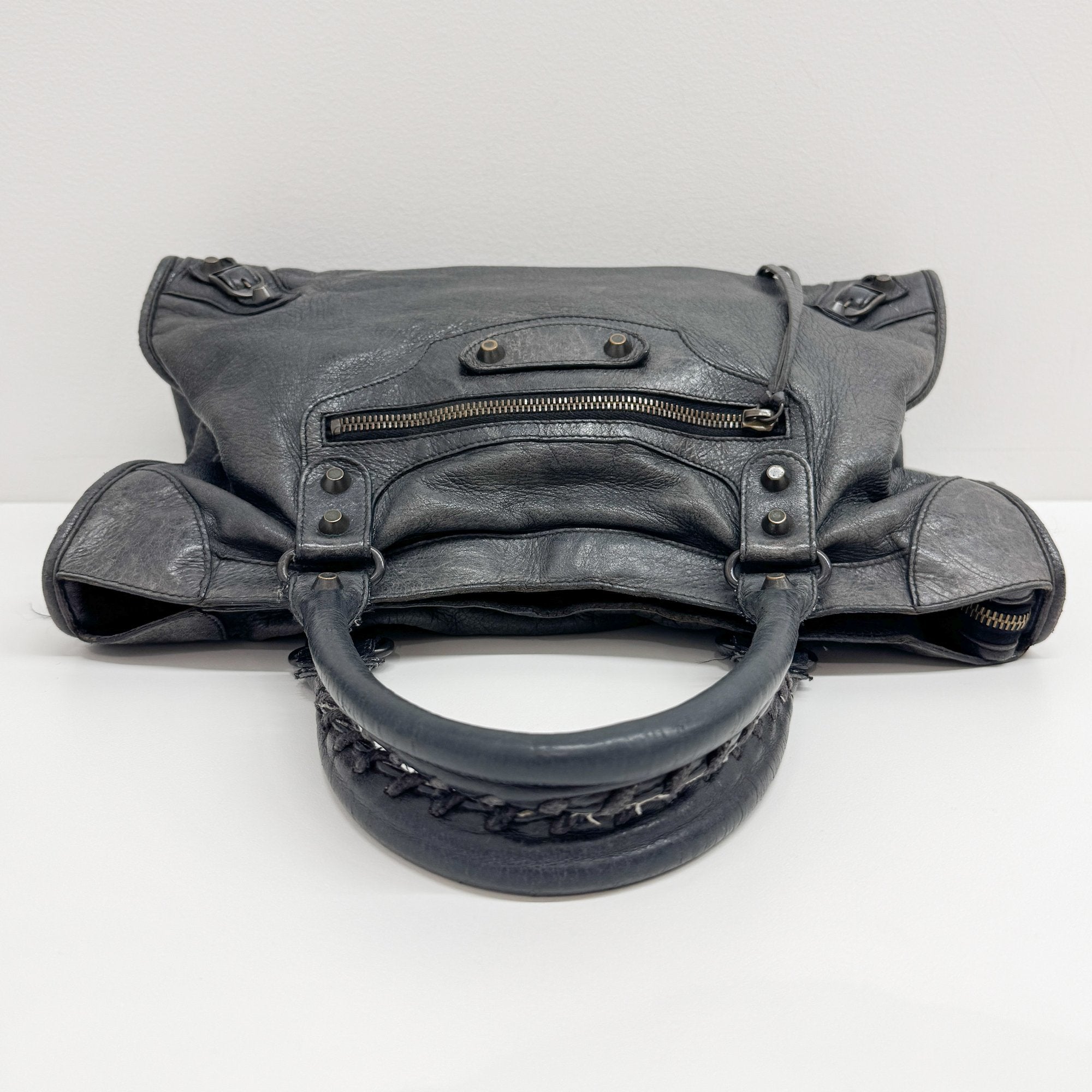 The City Dark Grey Calfskin Leather Two Way Bag