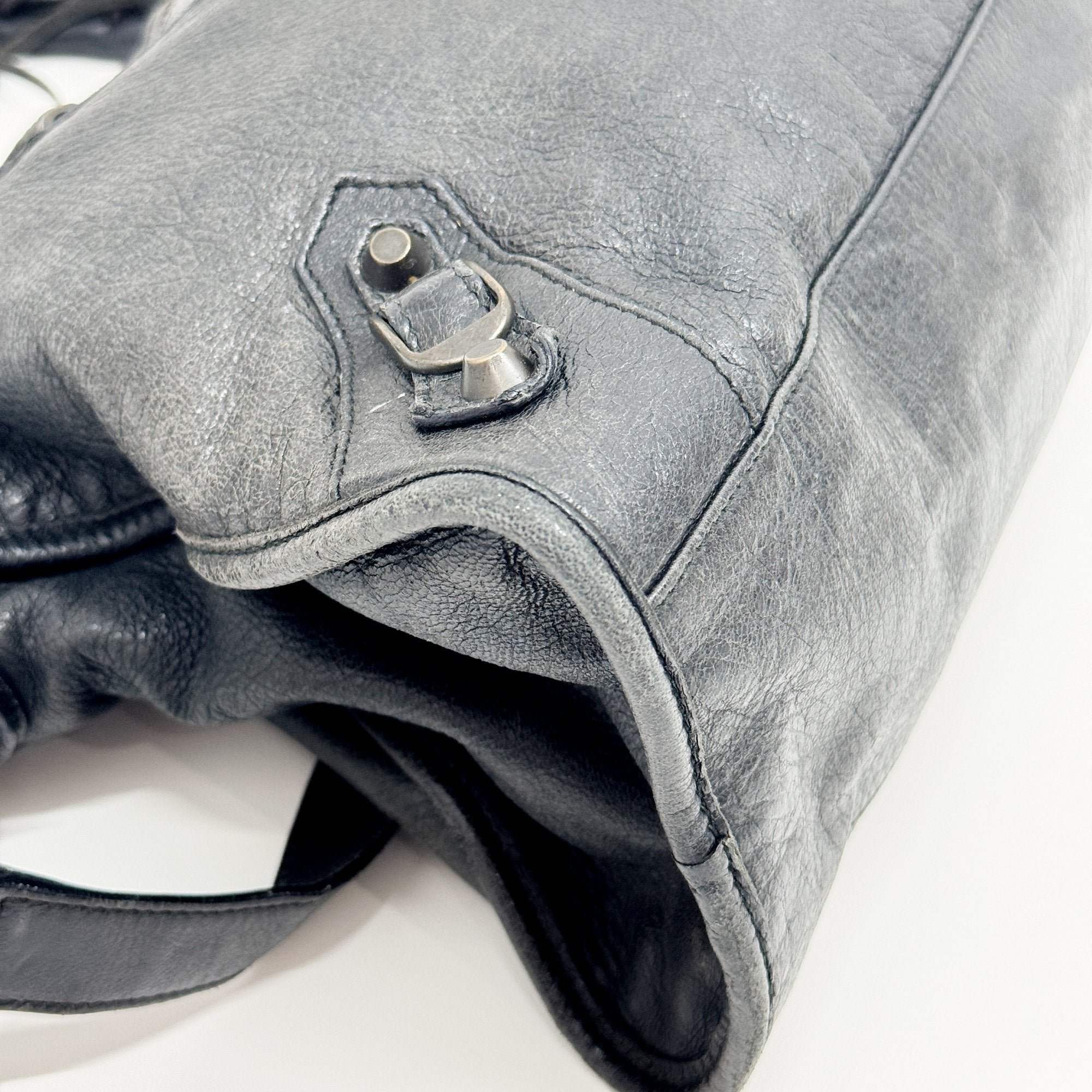 The City Dark Grey Calfskin Leather Two Way Bag