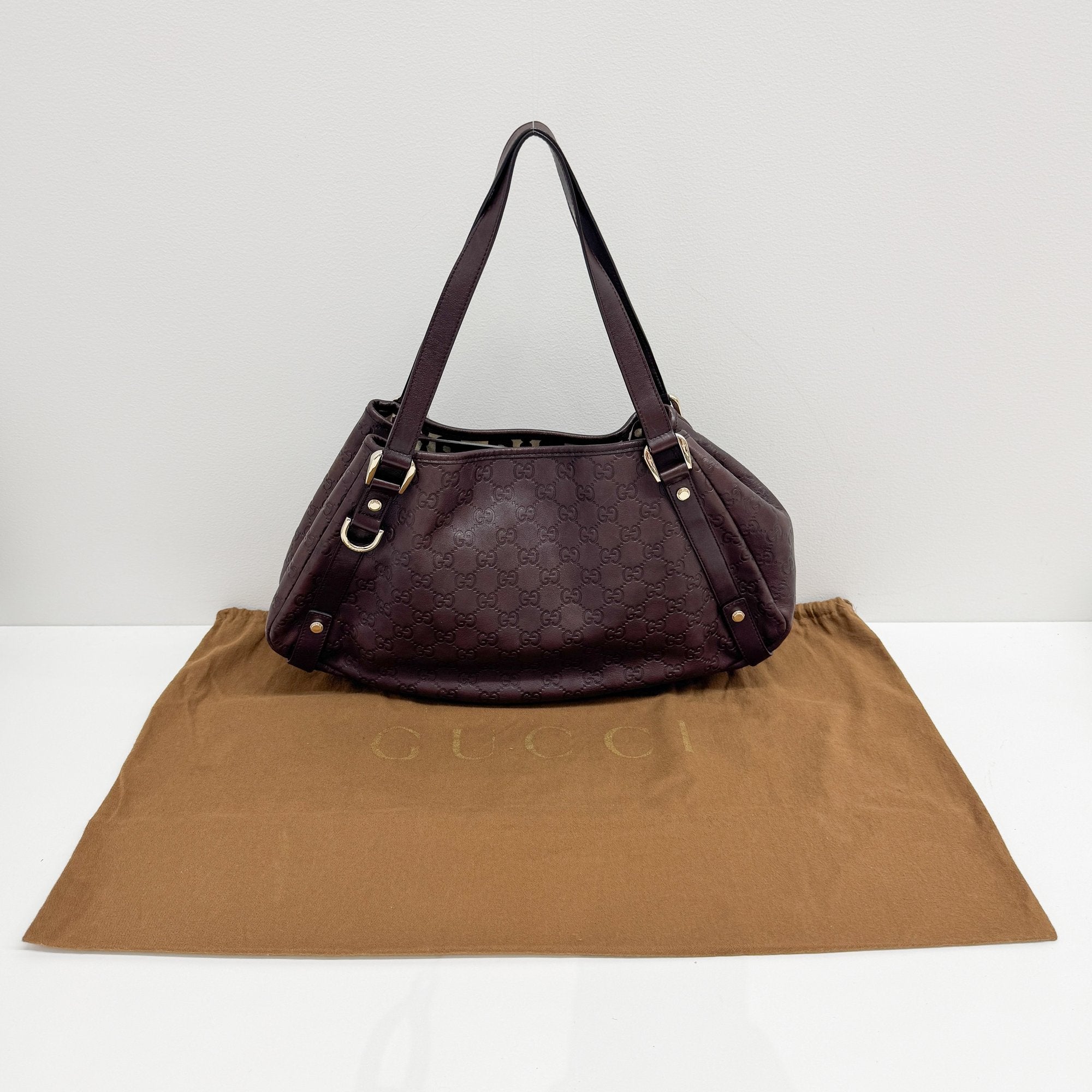 Abbey Brown GG Canvas Leather Shoulder Bag