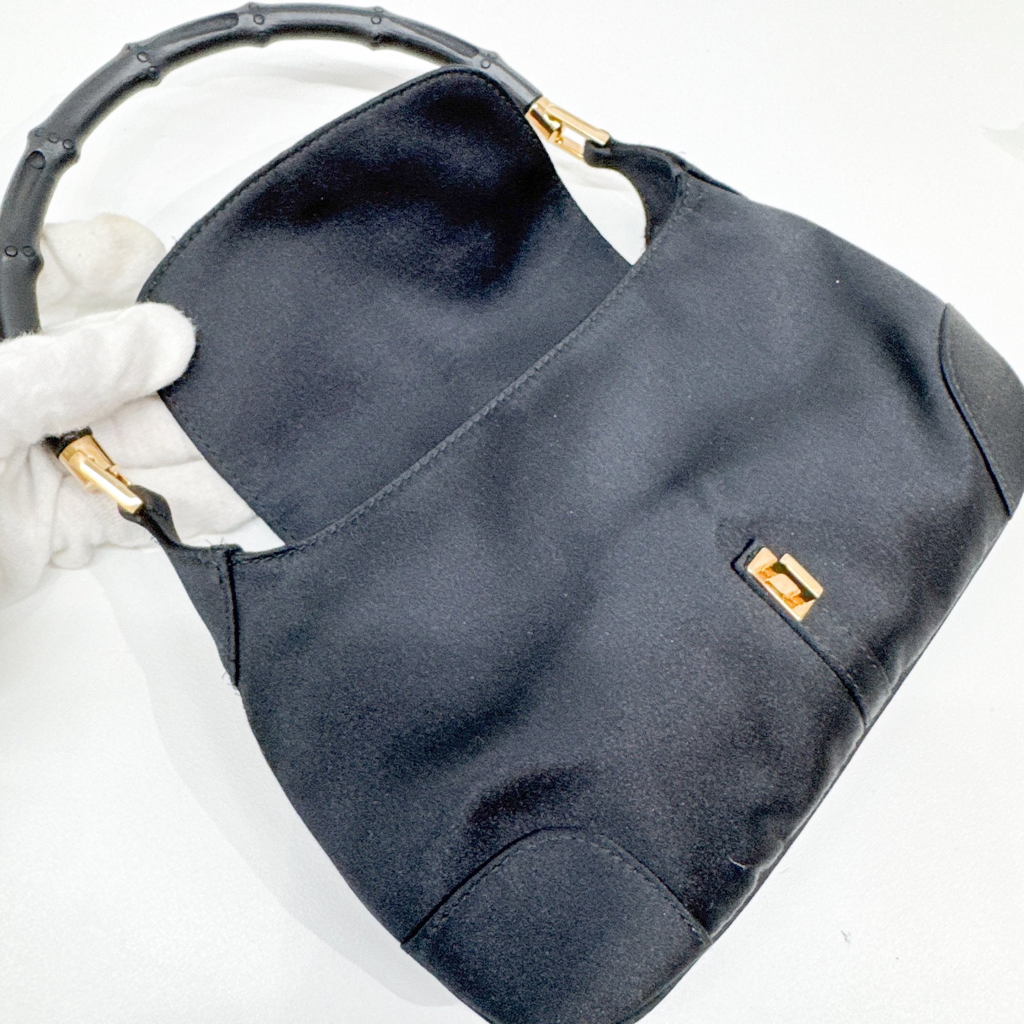 Bamboo Black Satin Hand Bag