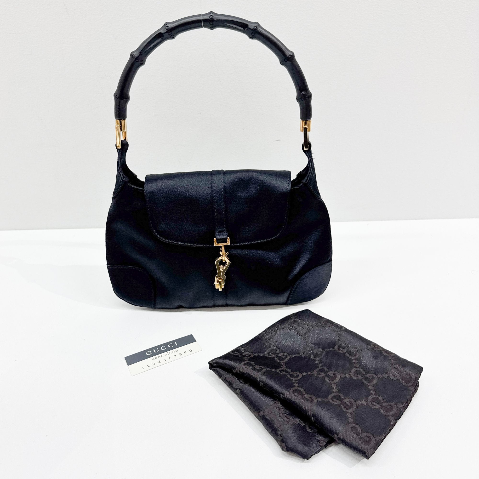 Bamboo Black Satin Hand Bag