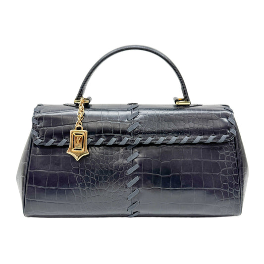 Black Croc Embossed Leather Hand Bag