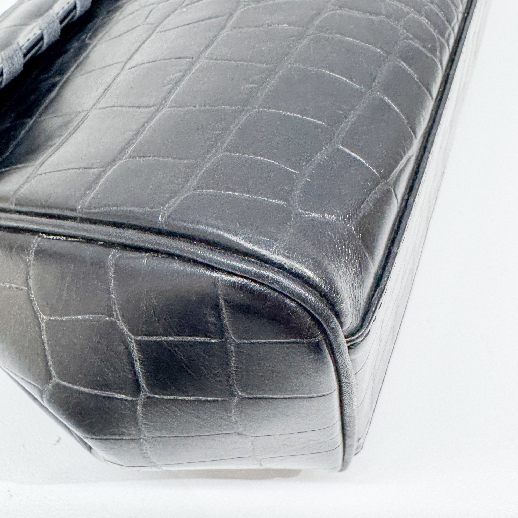 Black Croc Embossed Leather Hand Bag