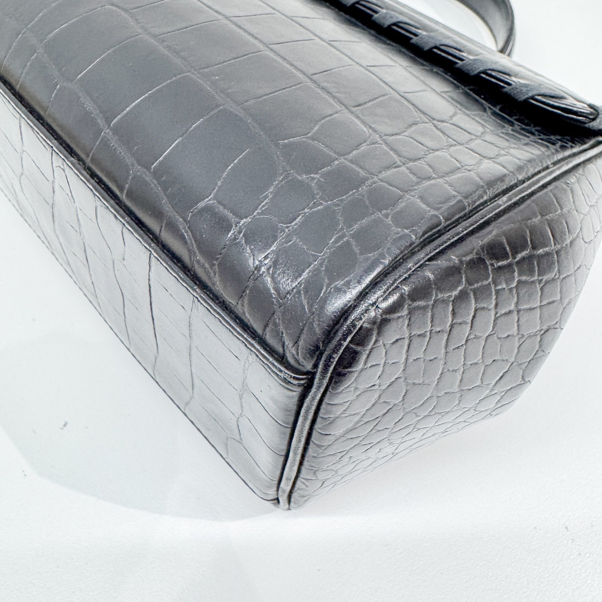 Black Croc Embossed Leather Hand Bag