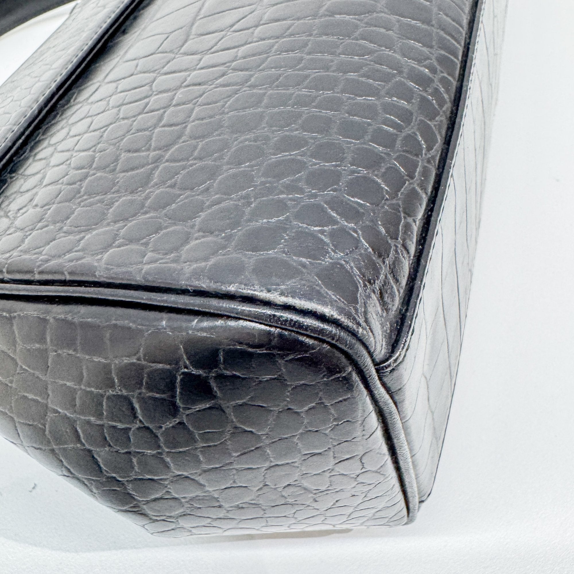 Black Croc Embossed Leather Hand Bag