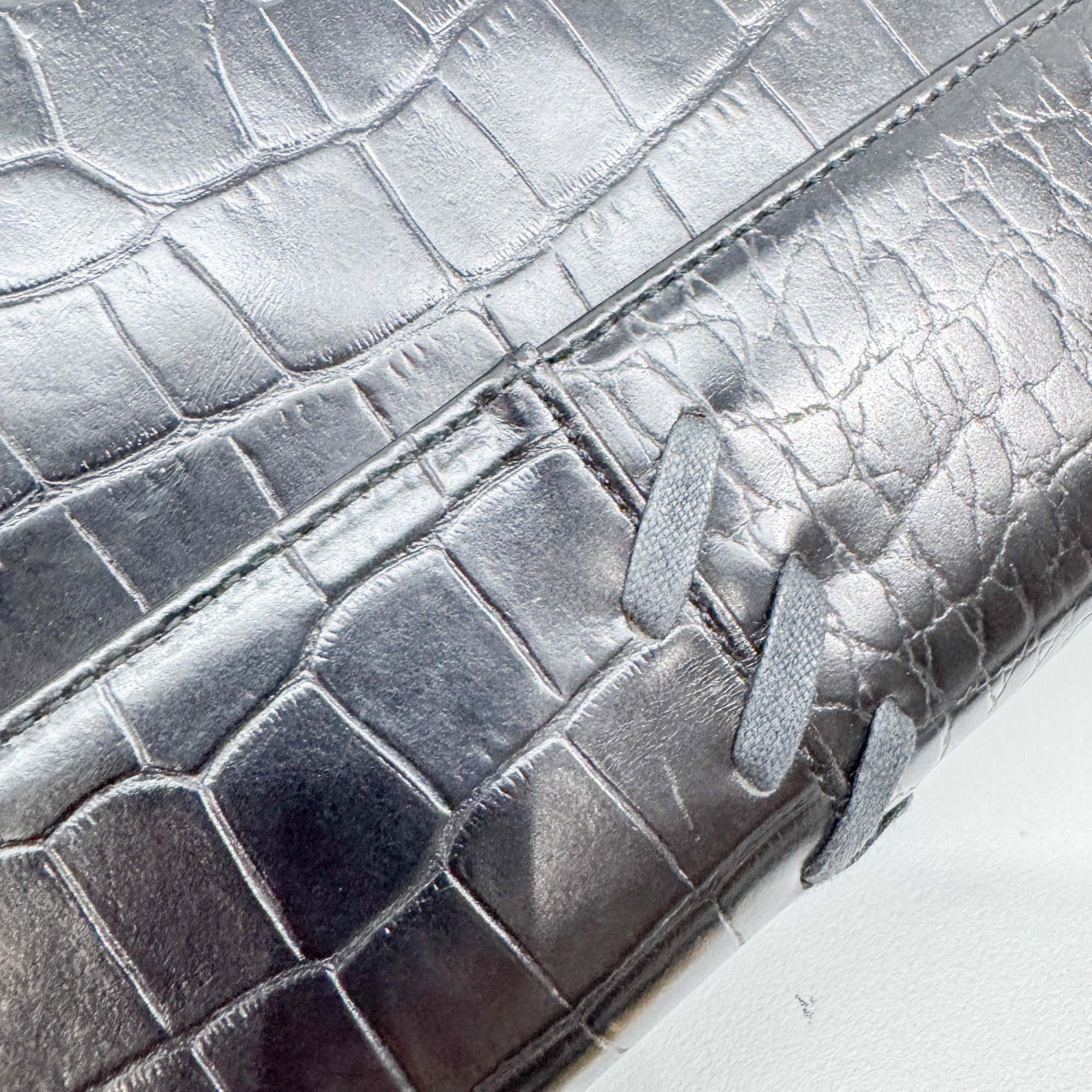 Black Croc Embossed Leather Hand Bag