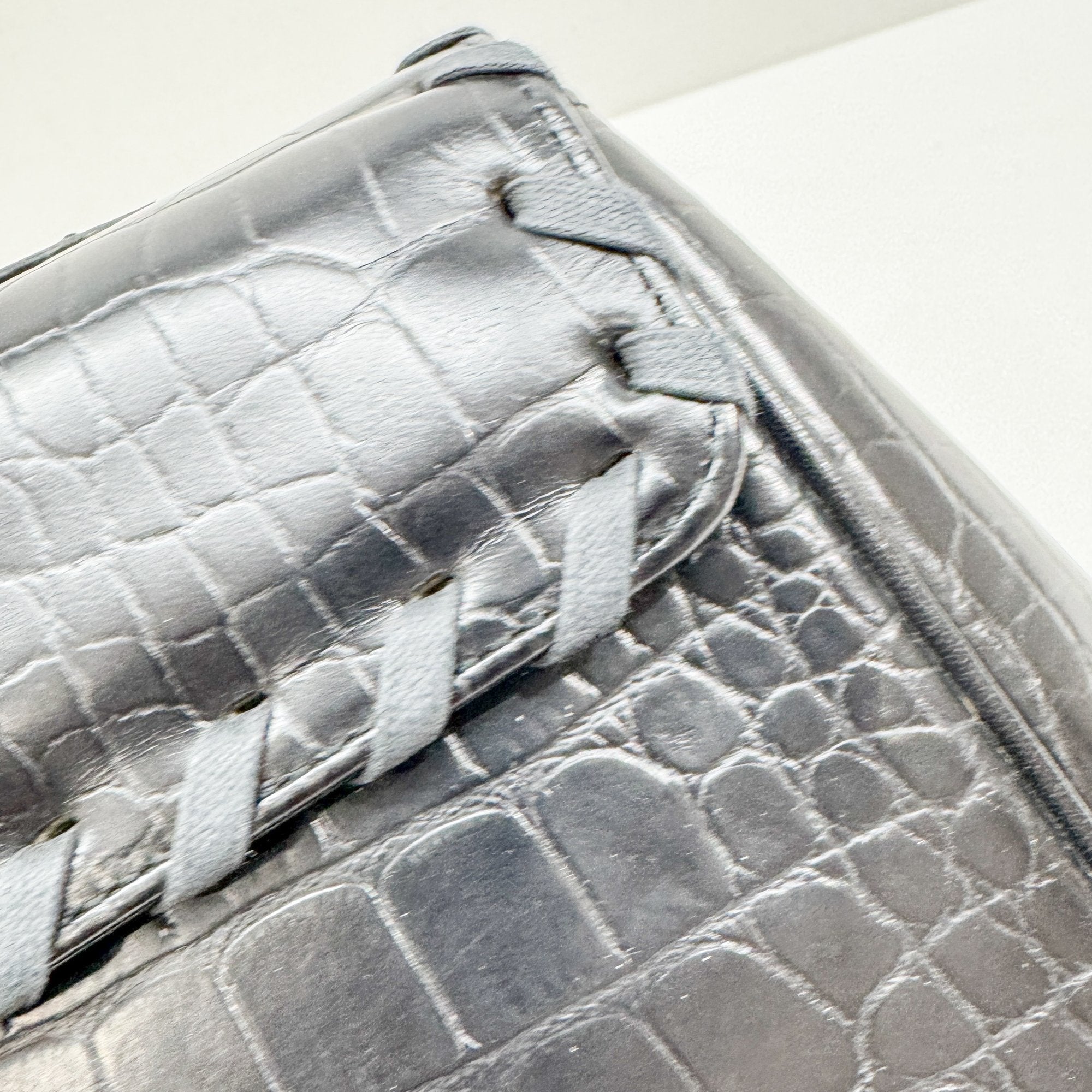 Black Croc Embossed Leather Hand Bag