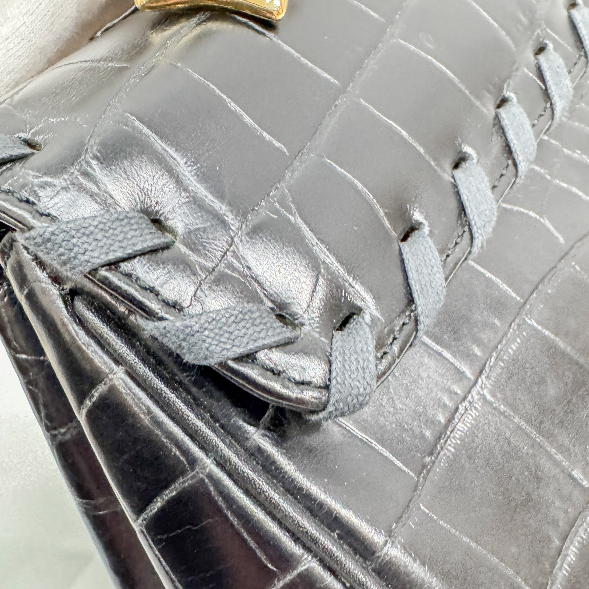 Black Croc Embossed Leather Hand Bag