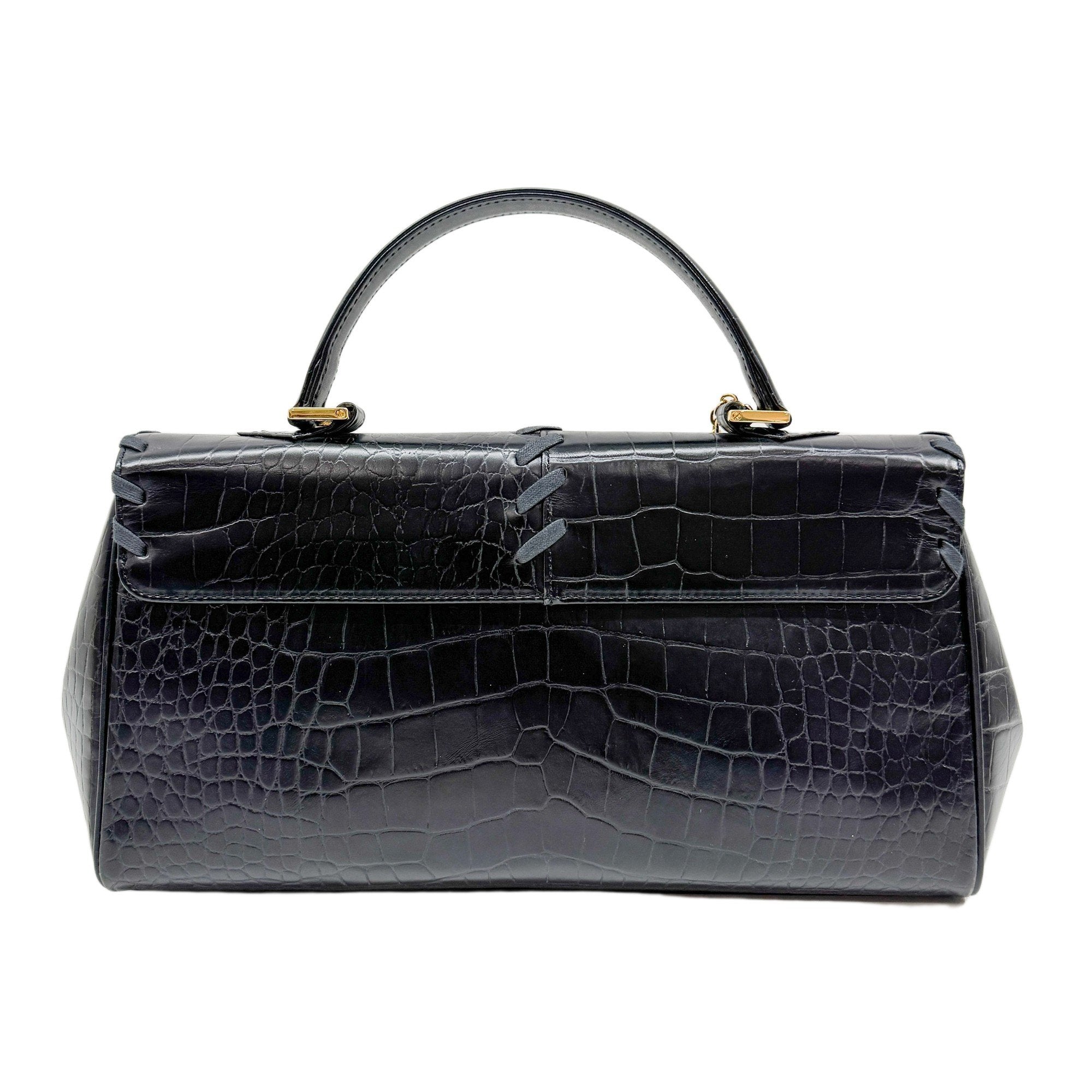 Black Croc Embossed Leather Hand Bag
