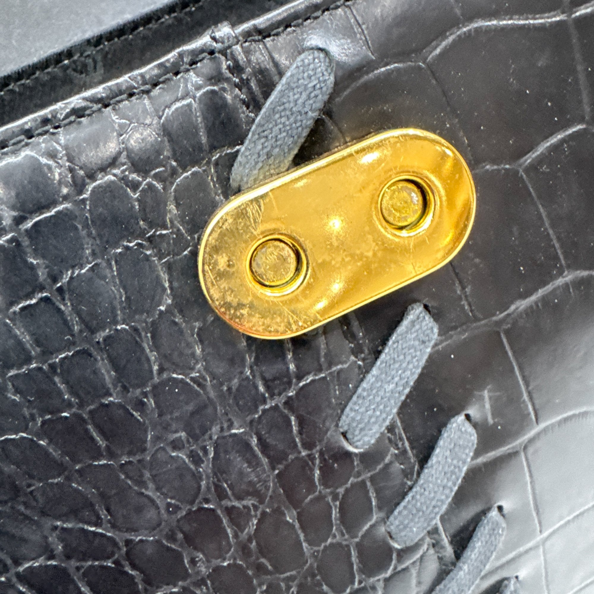 Black Croc Embossed Leather Hand Bag