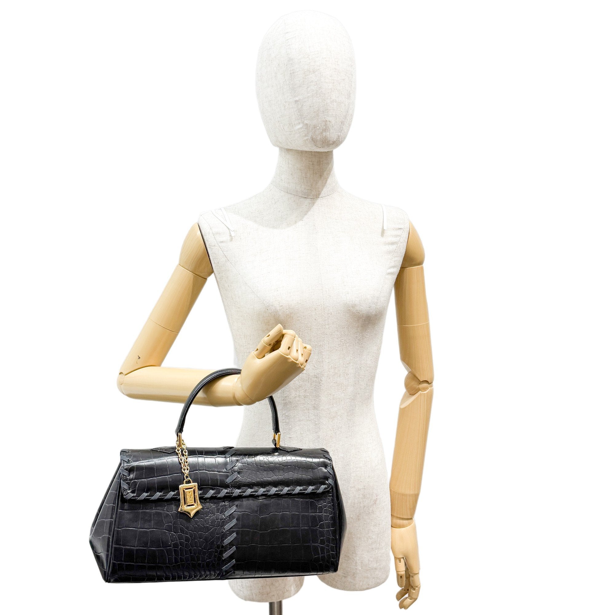 Black Croc Embossed Leather Hand Bag