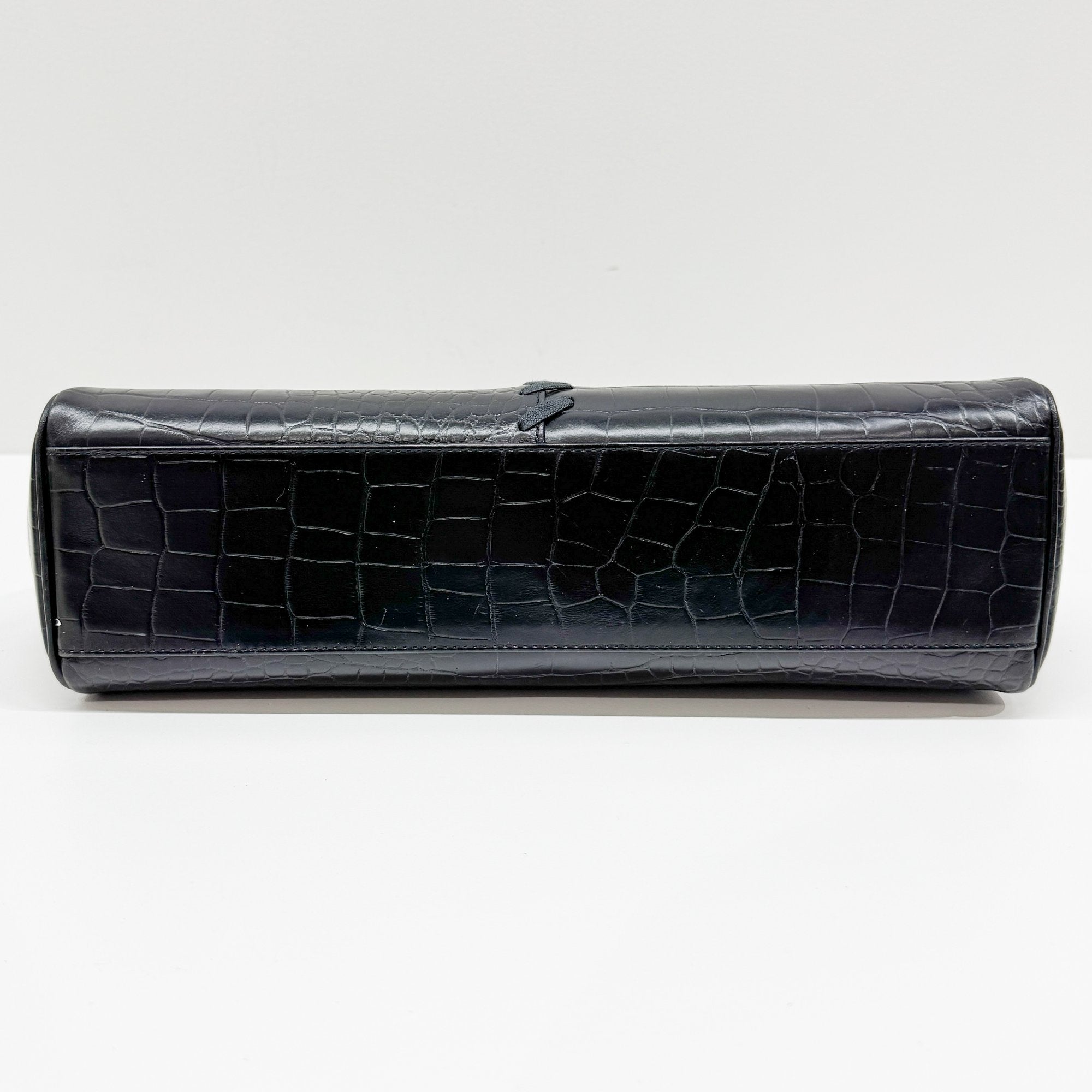 Black Croc Embossed Leather Hand Bag
