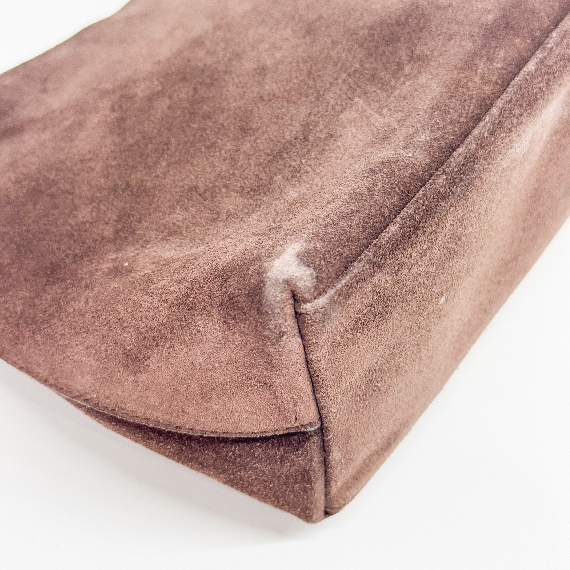 Metal Handle Brown Suede Shoulder Bag