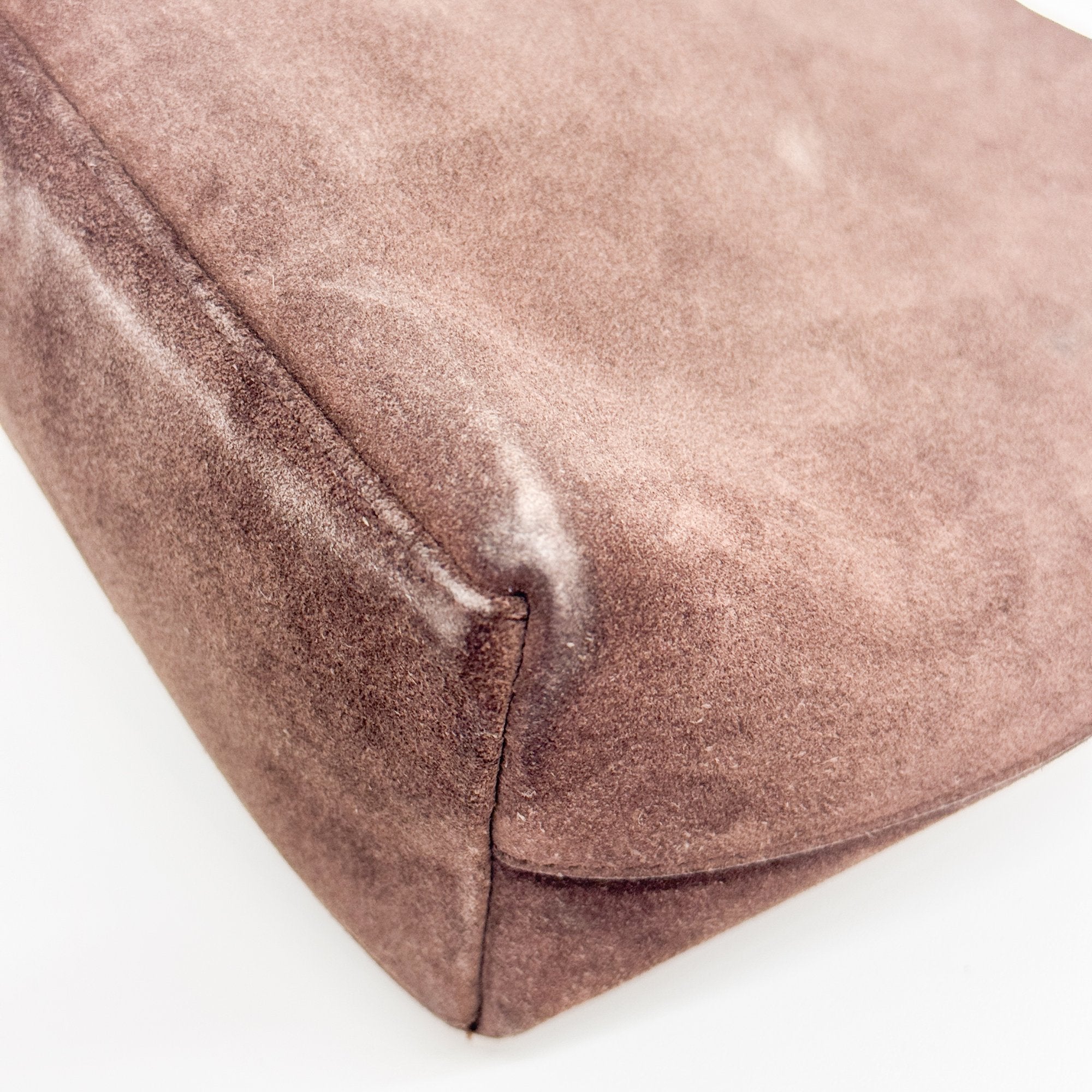 Metal Handle Brown Suede Shoulder Bag