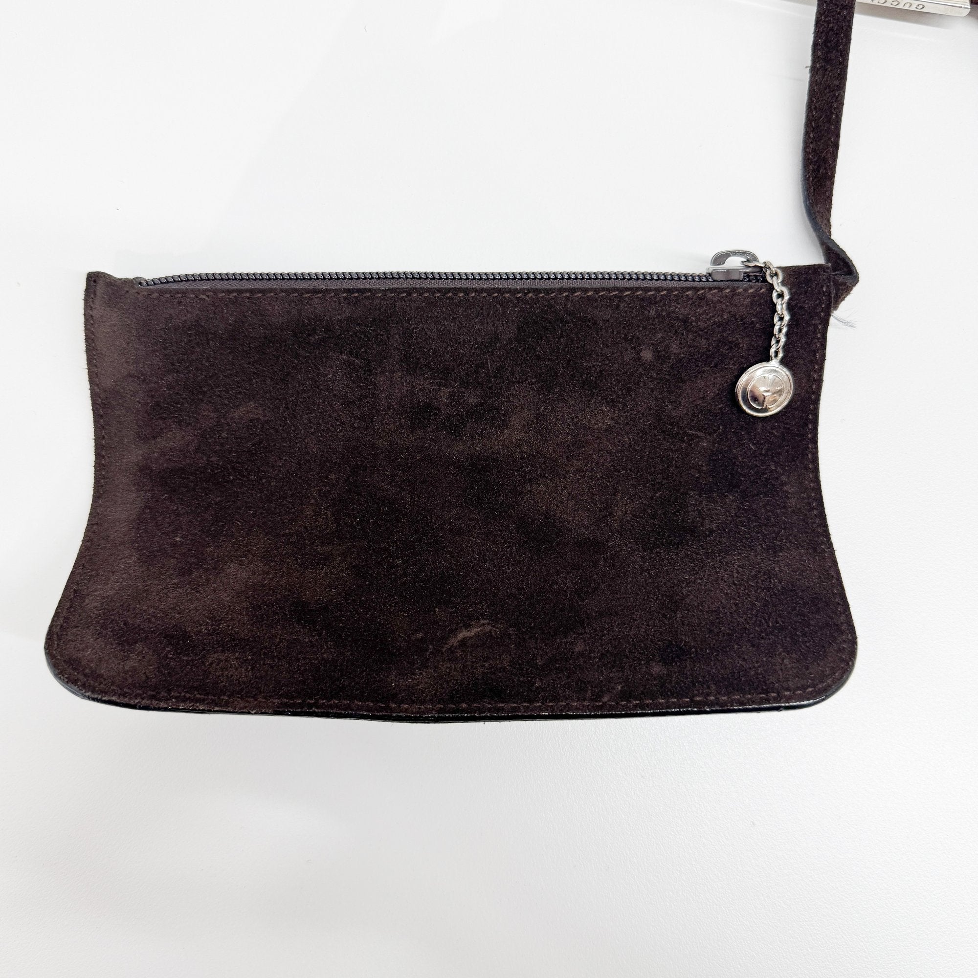 Metal Handle Brown Suede Shoulder Bag