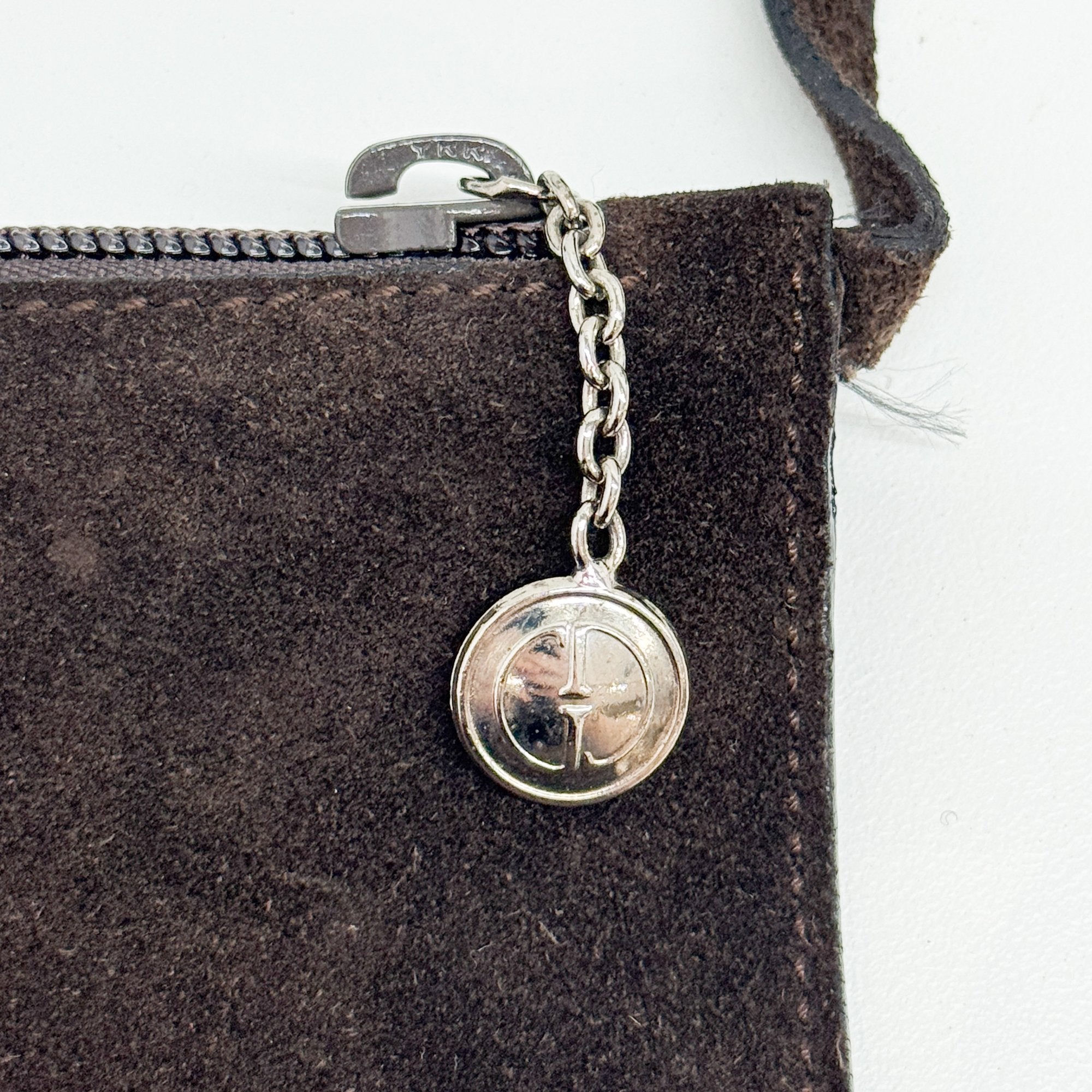 Metal Handle Brown Suede Shoulder Bag