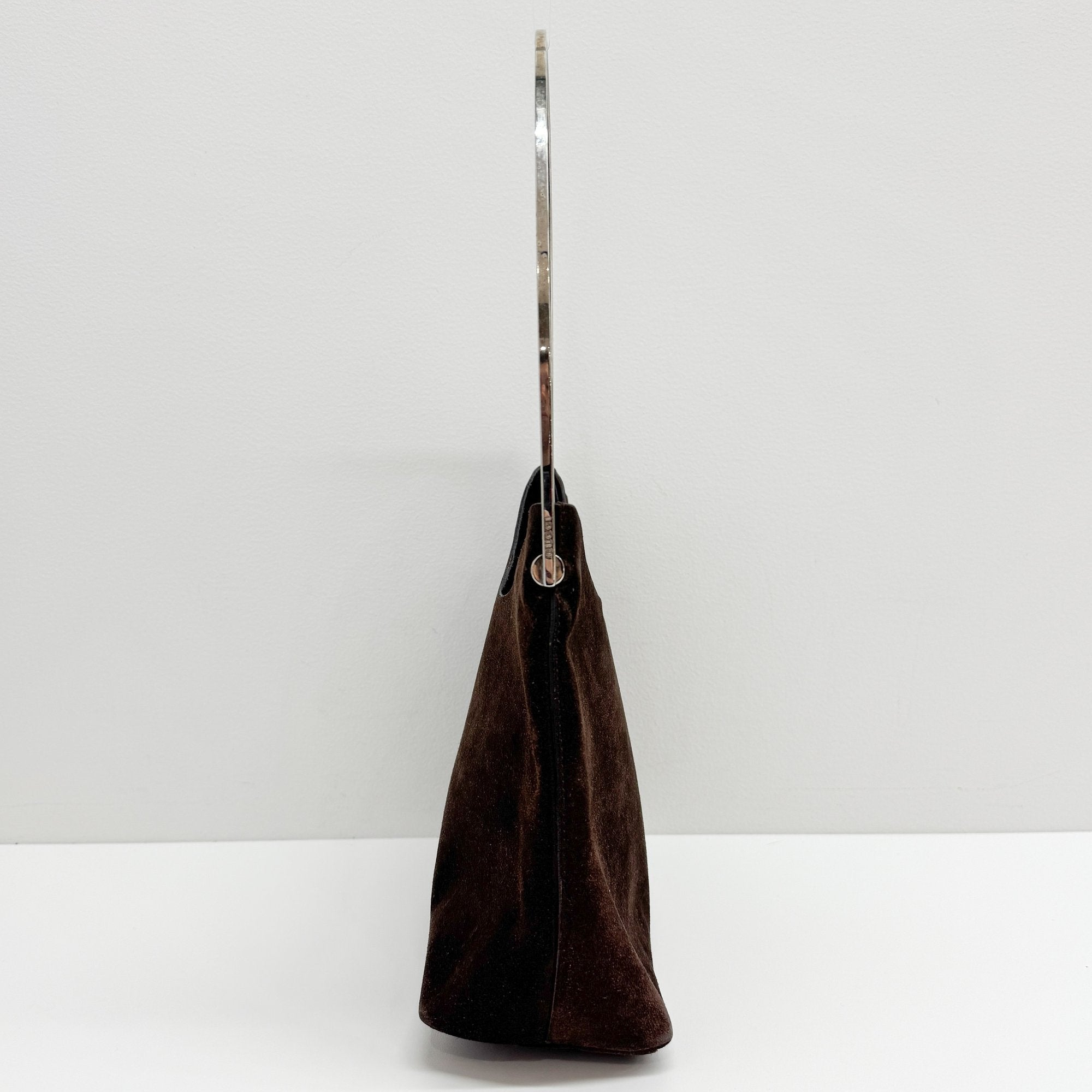 Metal Handle Brown Suede Shoulder Bag