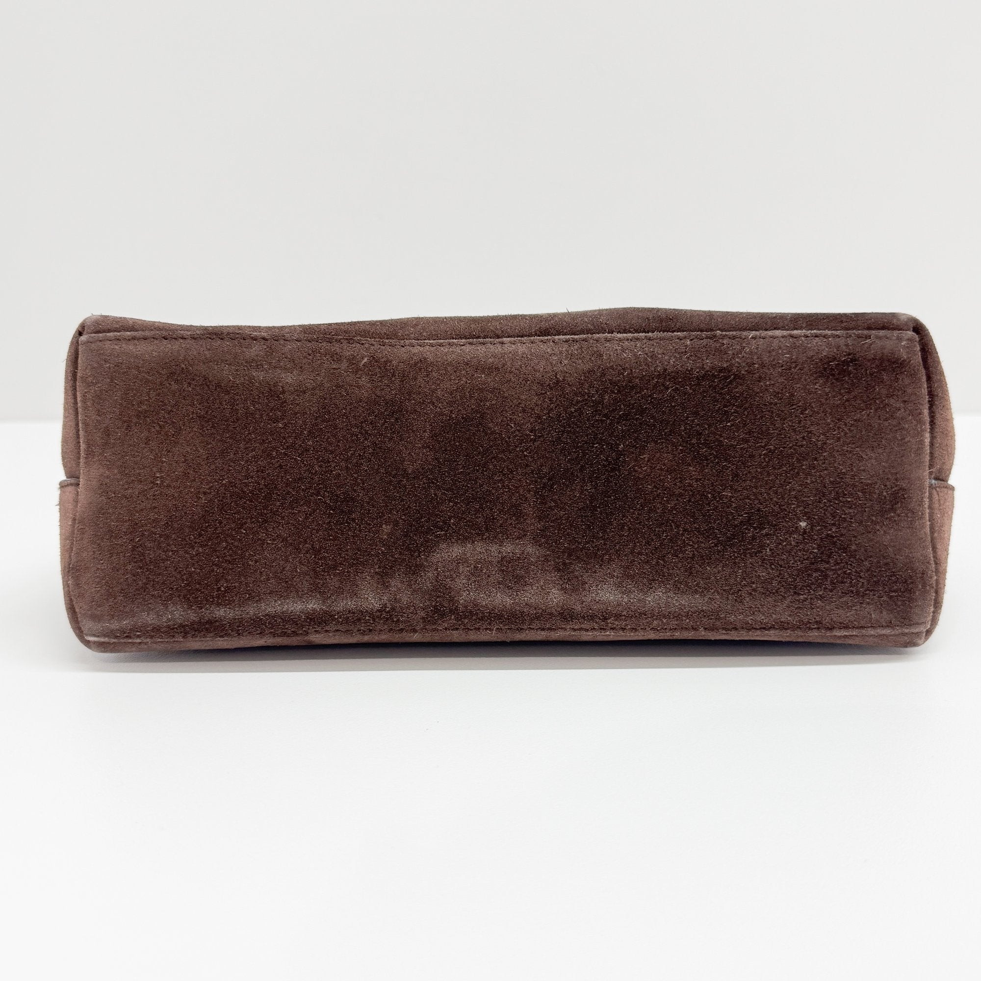 Metal Handle Brown Suede Shoulder Bag