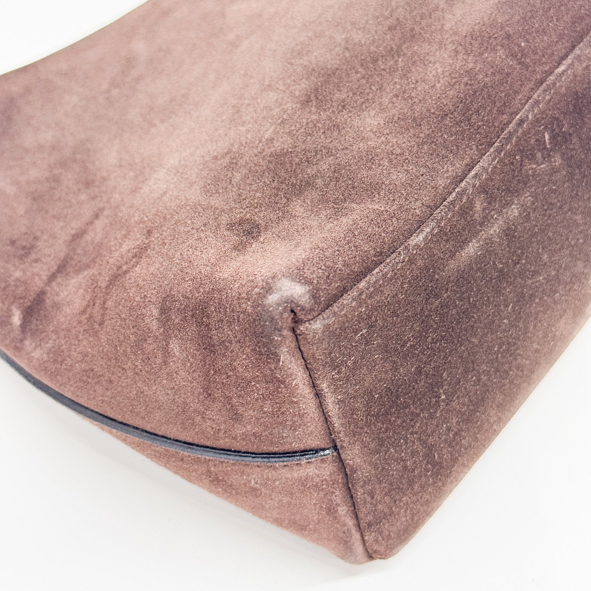 Metal Handle Brown Suede Shoulder Bag