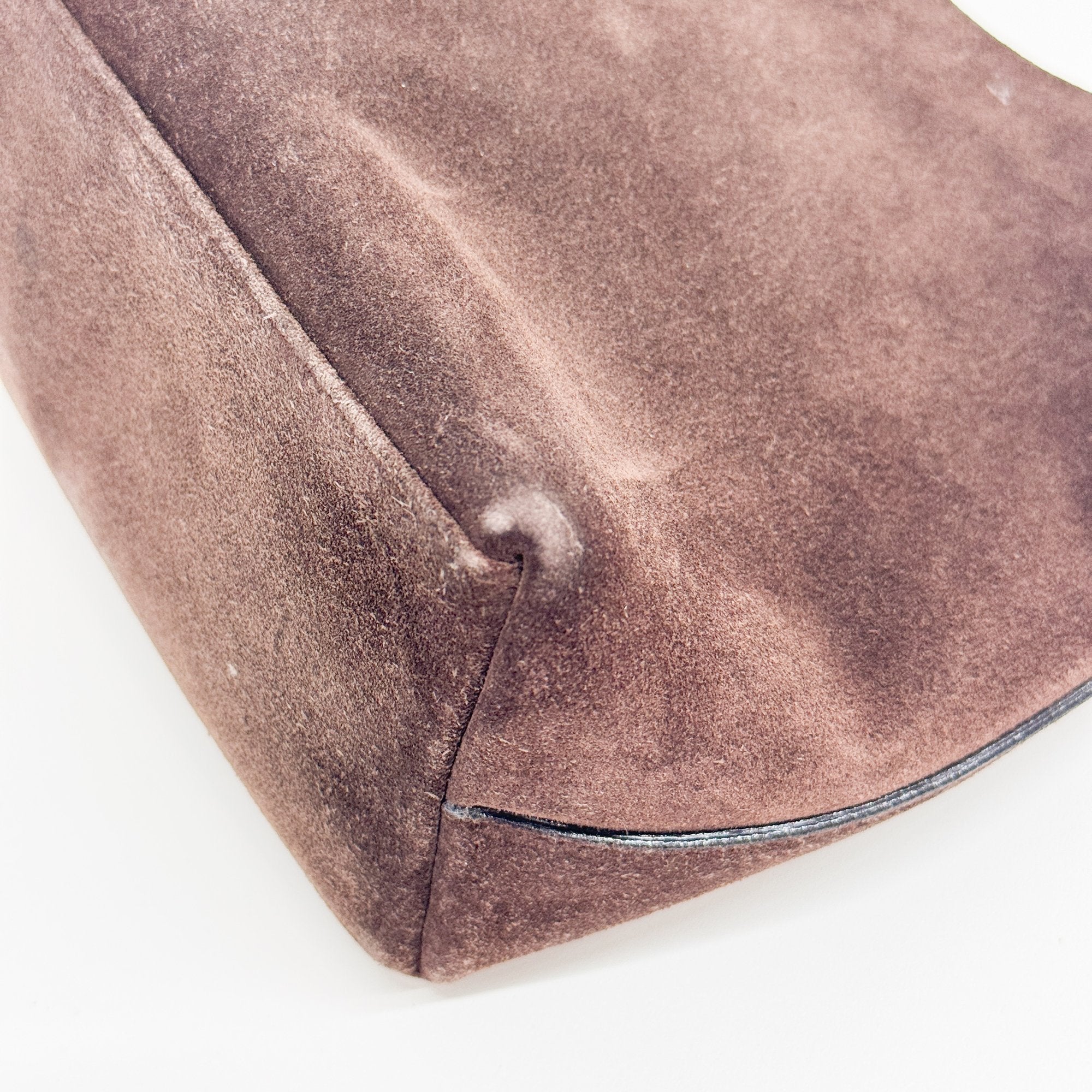 Metal Handle Brown Suede Shoulder Bag