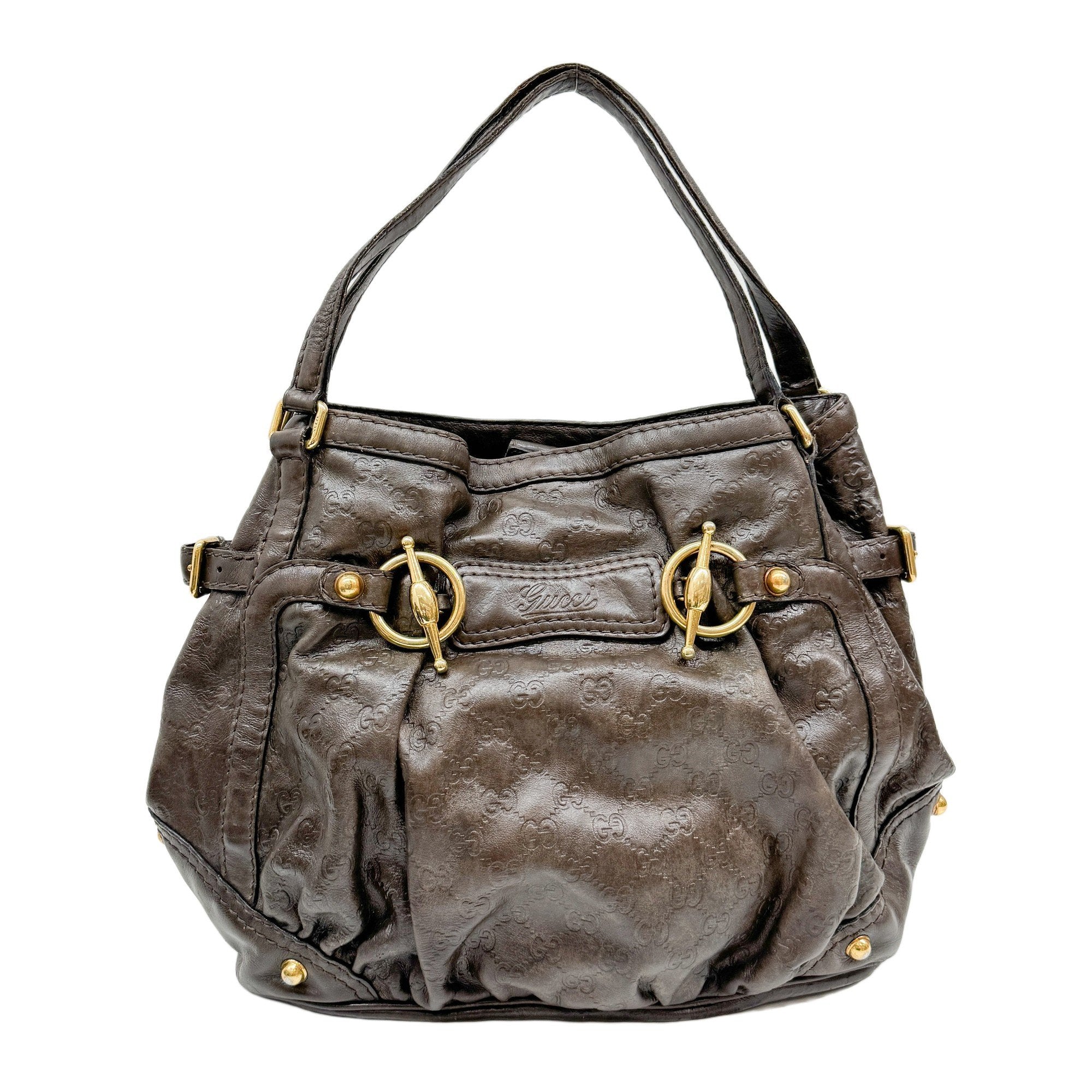 Jockey Brown GG Leather Canvas Shoulder Bag